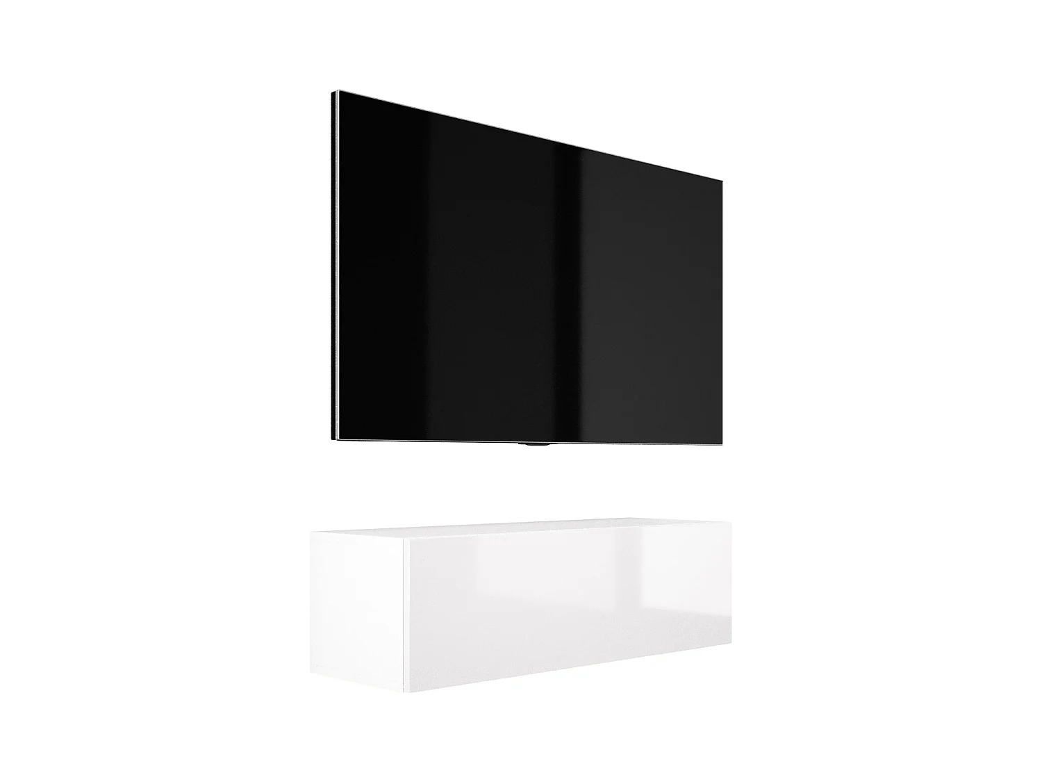 Meuble TV Suspendu, 100 x 34 x 32 cm, Blanc Mat / Blanc Brillant