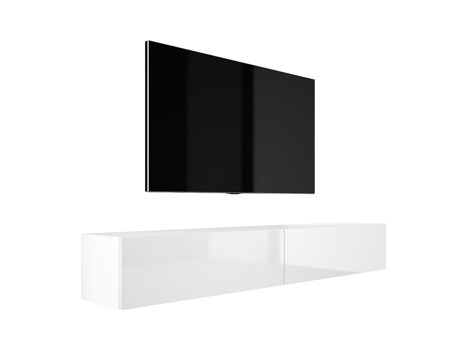 Meuble TV Suspendu, (2 x 100) x 34 x 32 cm, Blanc Mat / Blanc Brillant