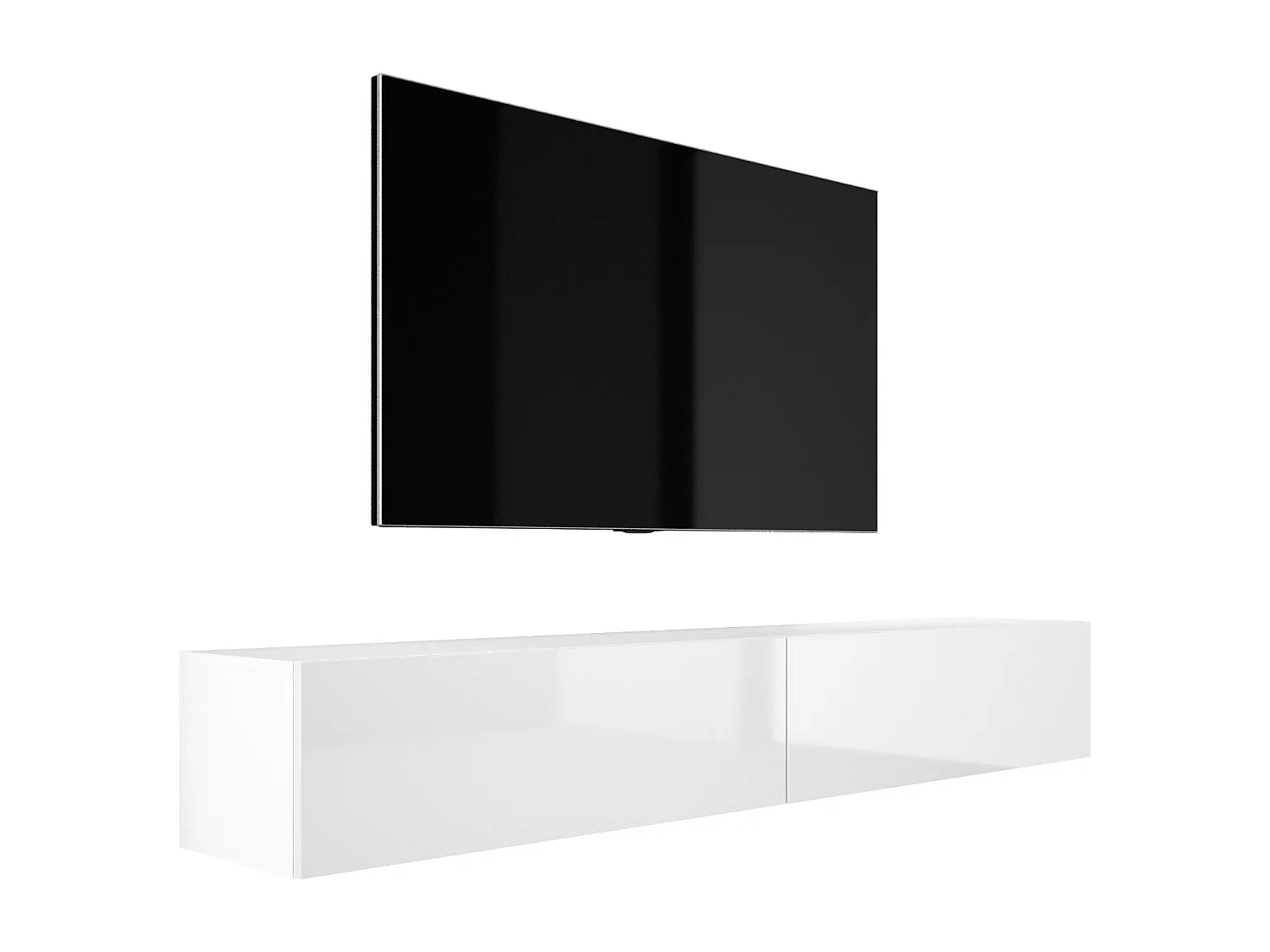 Meuble TV Suspendu, (2 x 100) x 34 x 32 cm, Blanc Mat / Blanc Brillant