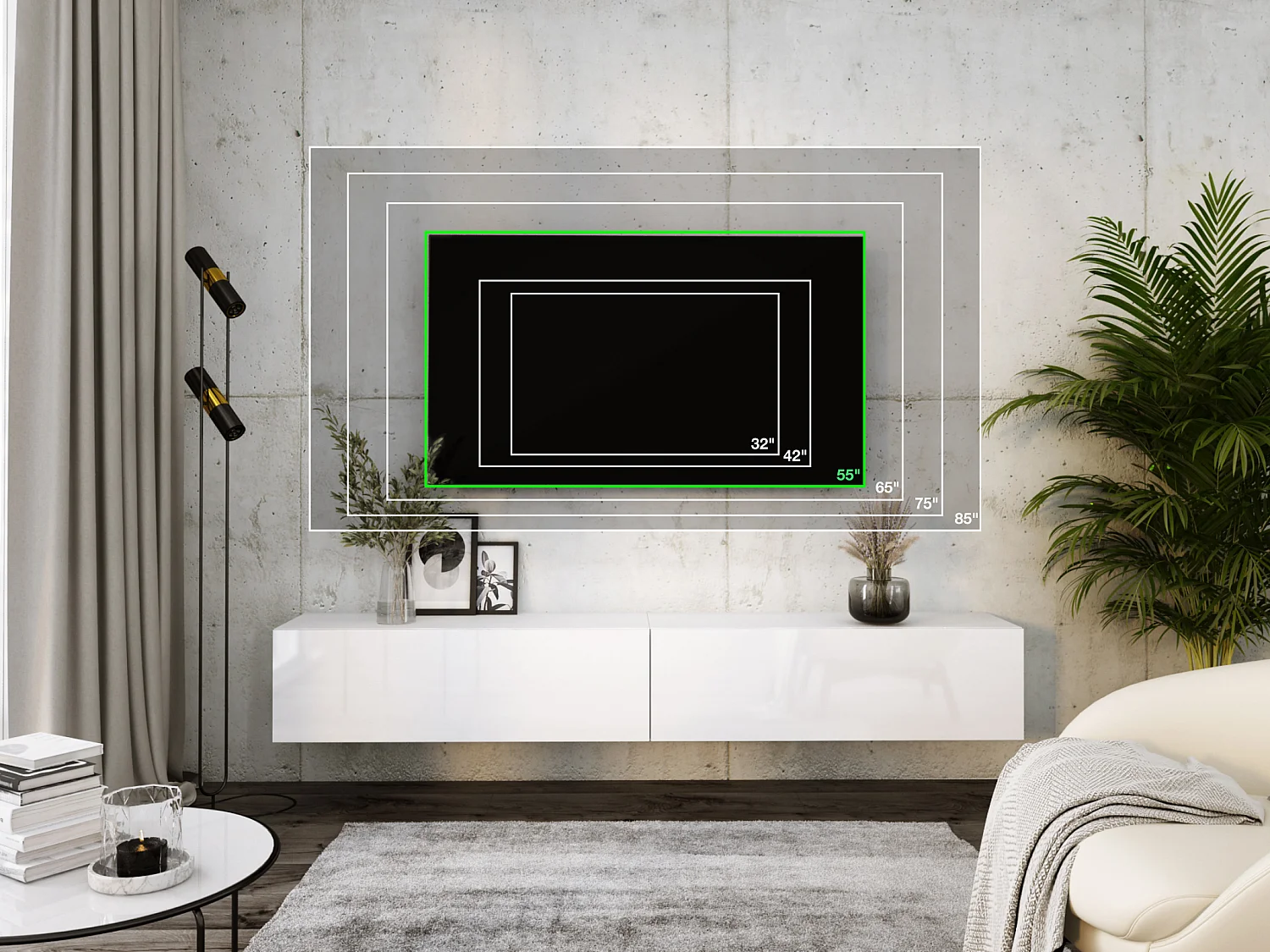 Meuble TV Suspendu, (2 x 100) x 34 x 32 cm, Blanc Mat / Blanc Brillant