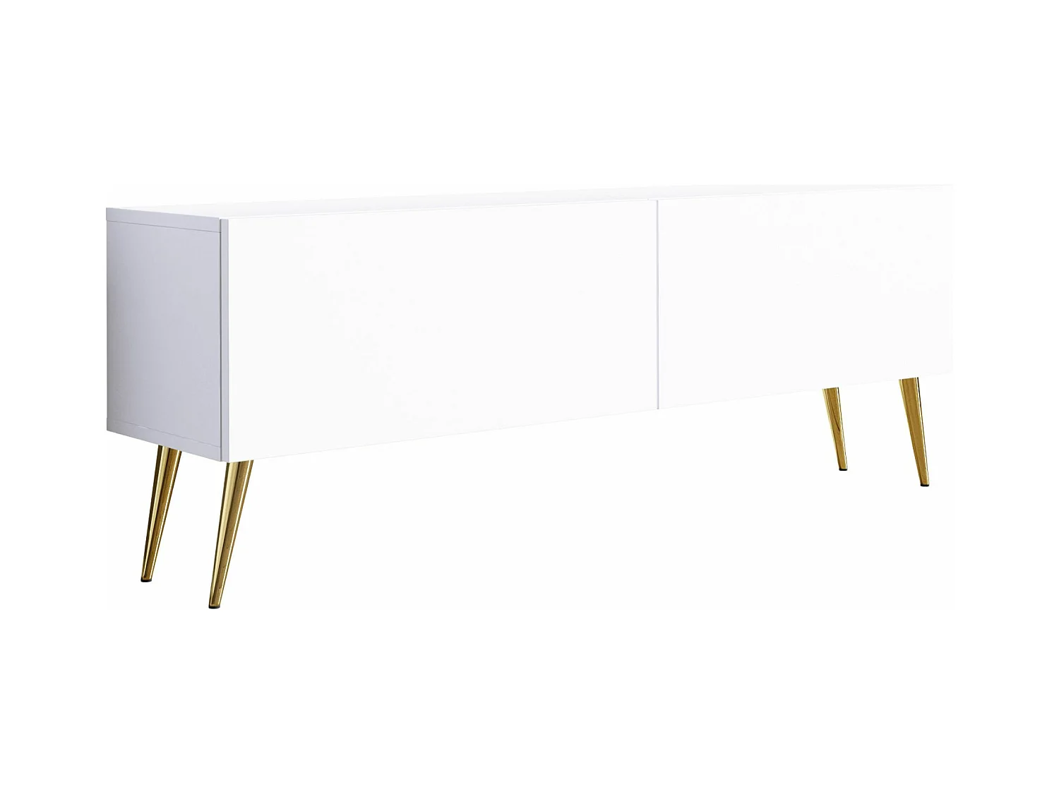 TV-meubel: Mat wit, gouden poten, 140 x 52 x 32 cm
