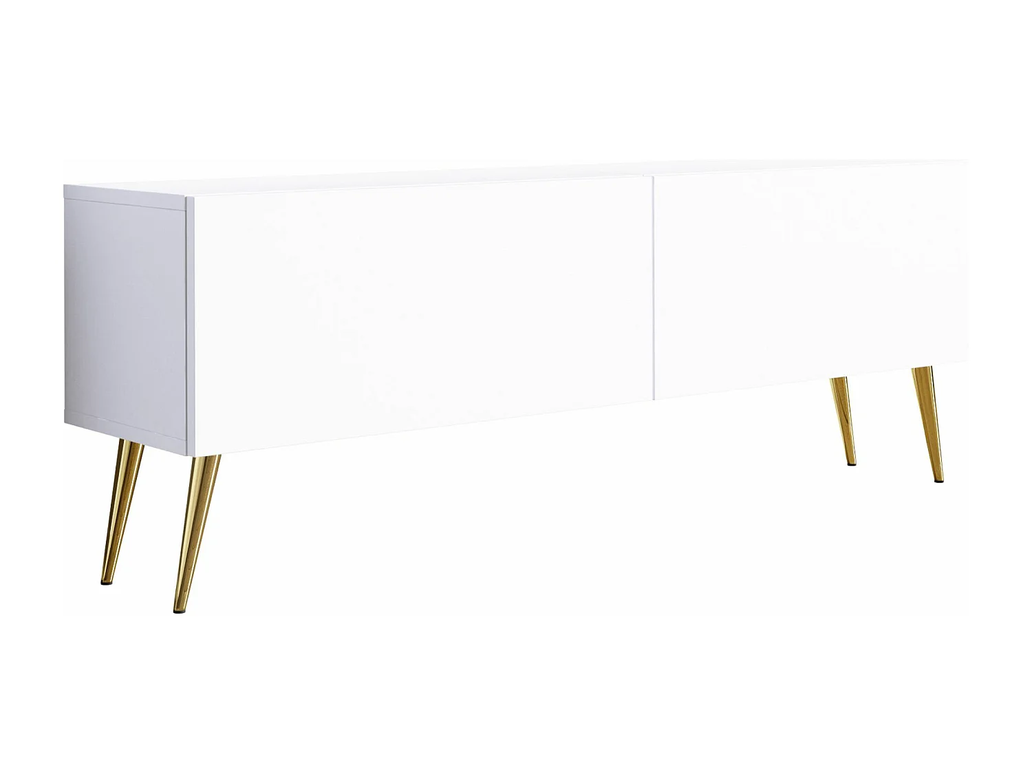 Szafka RTV: Biała matowa, złote nogi, 140 x 52 x 32 cm