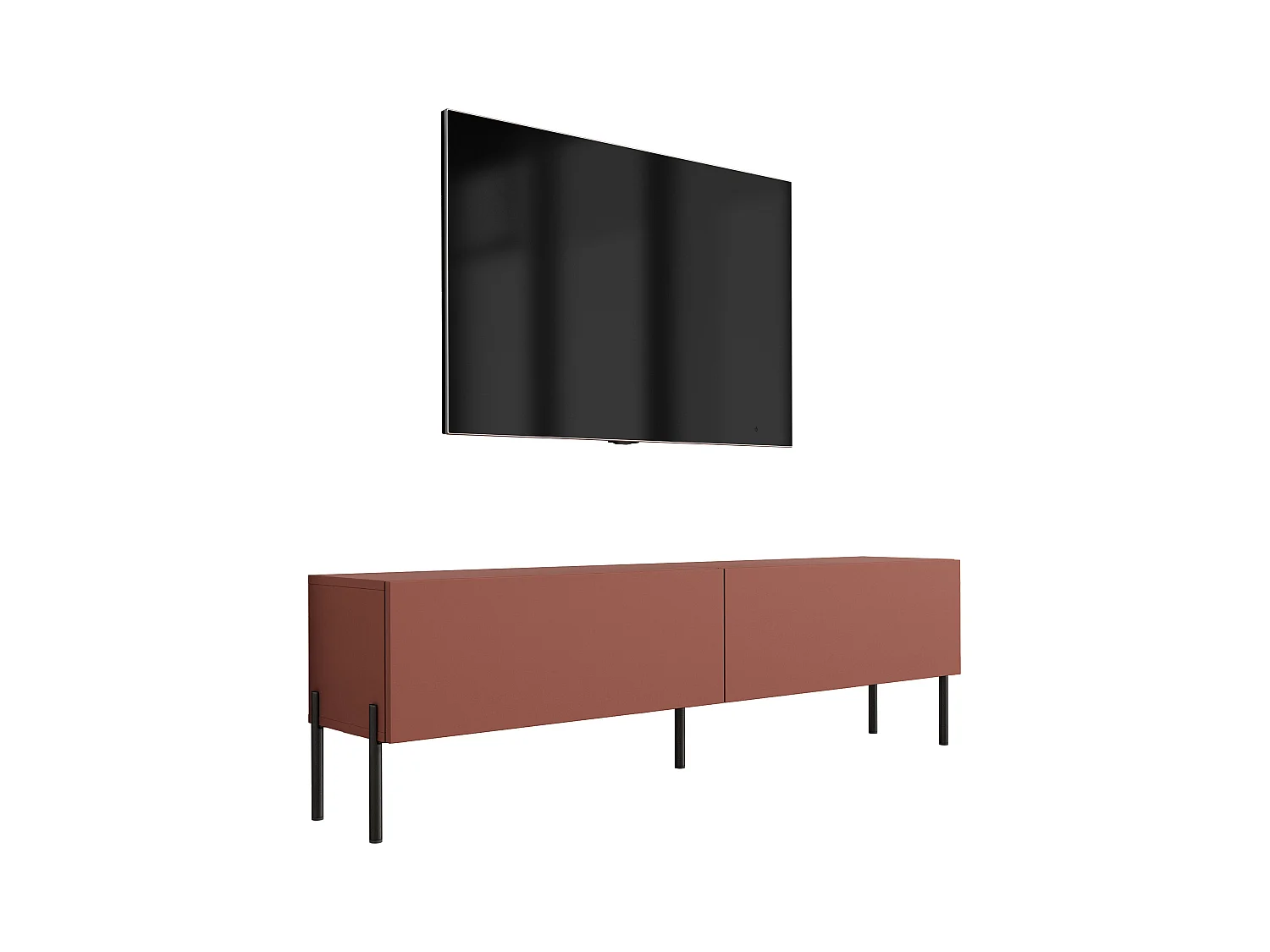 Mueble TV: Rojo ladrillo, 140 x 52 x 32 cm, patas negras