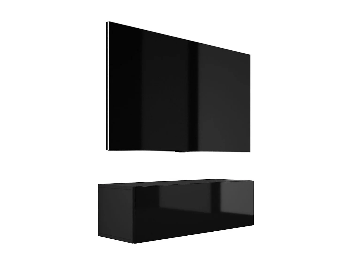 Zawieszana szafka pod telewizor, 100 x 34 x 32 cm, czarny matowy / czarny błyszczący