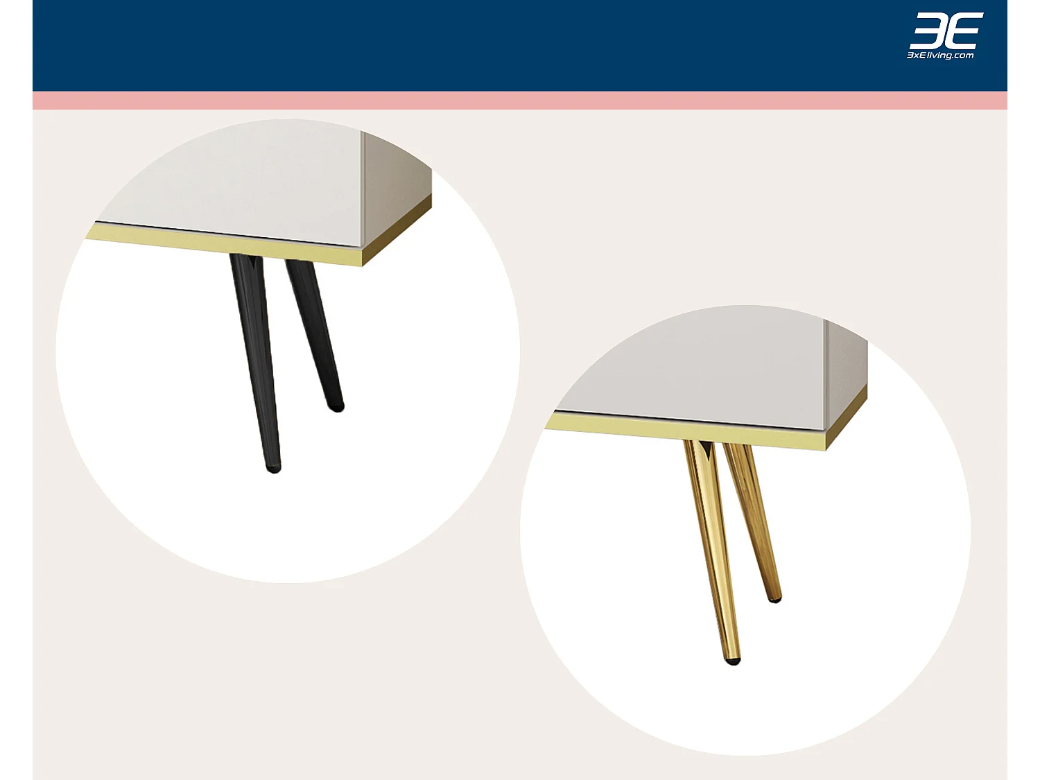 Meuble TV Avec Lamelles Beige, pieds Or, 135 x 30 x 52 cm, Push to Open