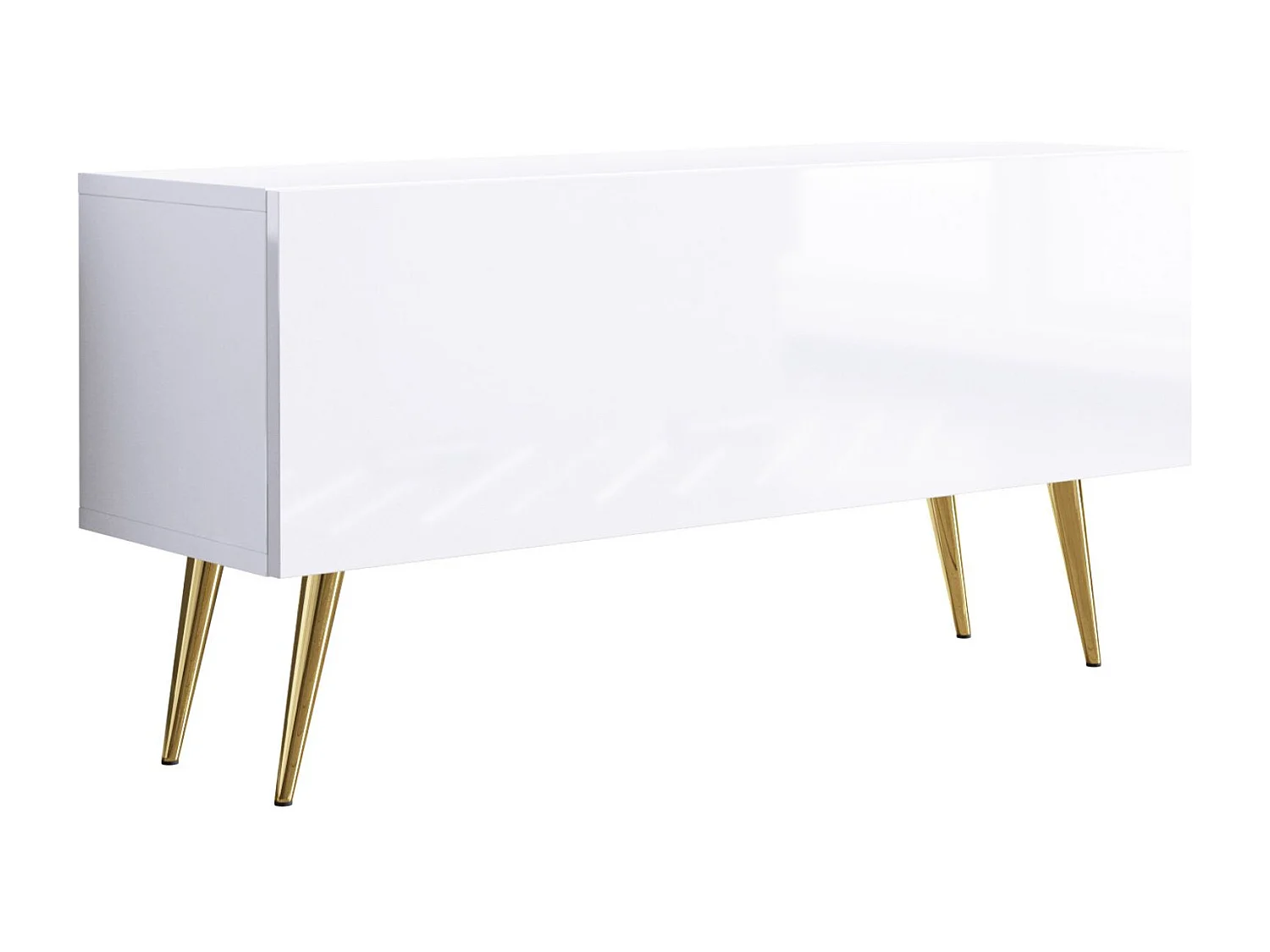 Mobile TV, bianco opaco / bianco lucido, gambe dorate, 100 x 52 x 32 cm