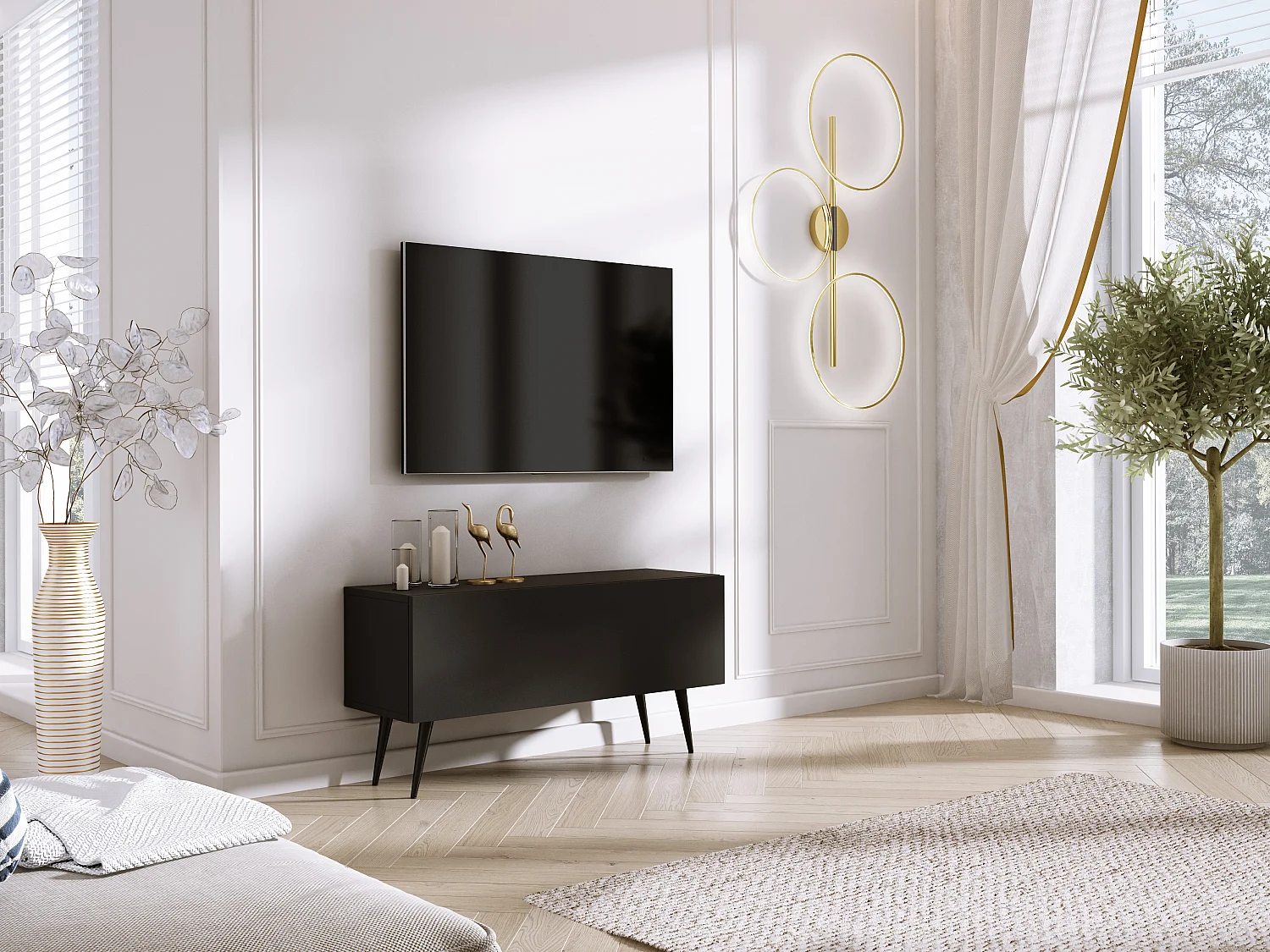 Móvel de TV: Preto Mate, pernas pretas, 100 x 52 x 32 cm