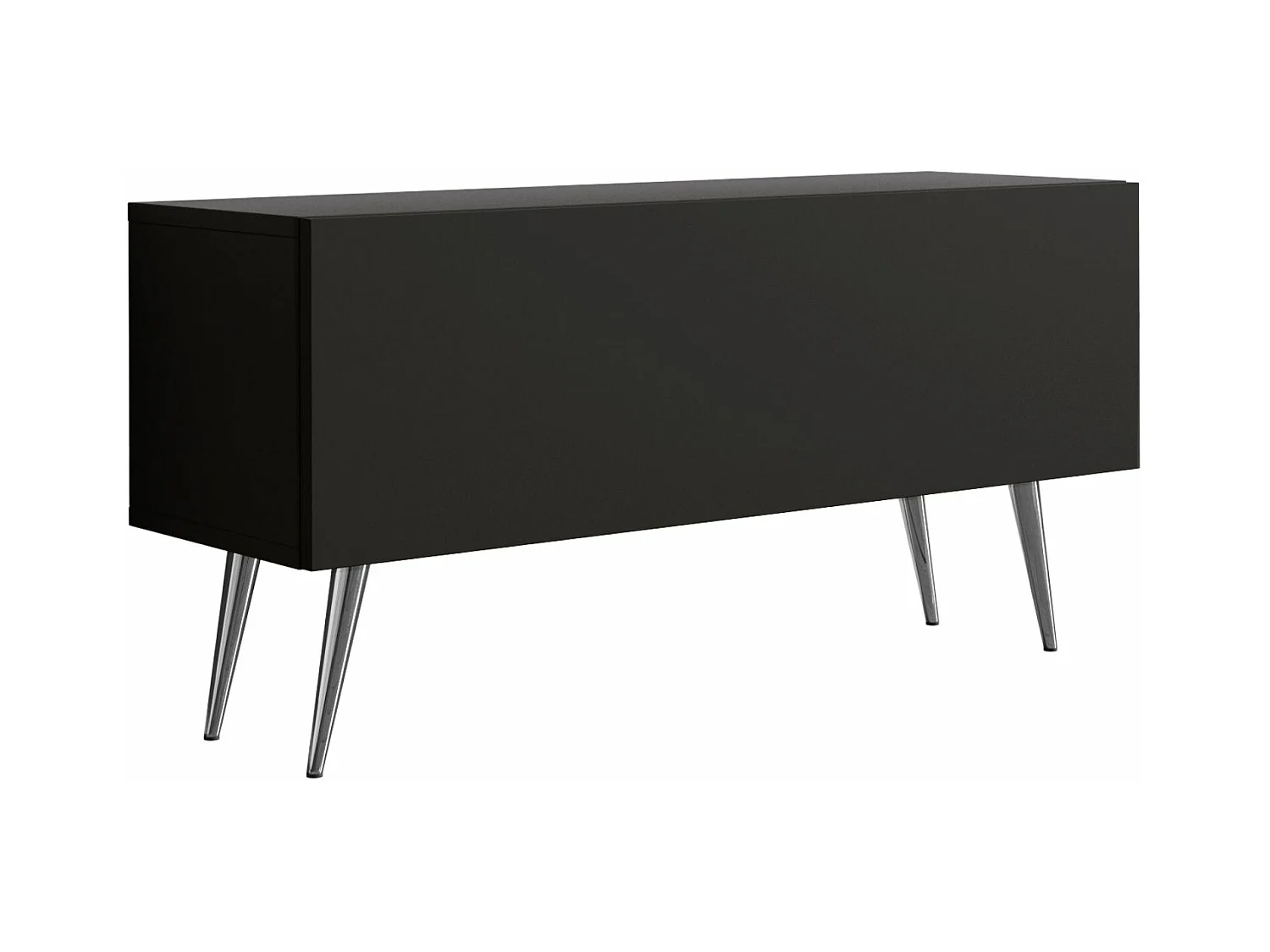 Meuble TV : Noir Mat, pieds Chrome, 100 x 52 x 32 cm