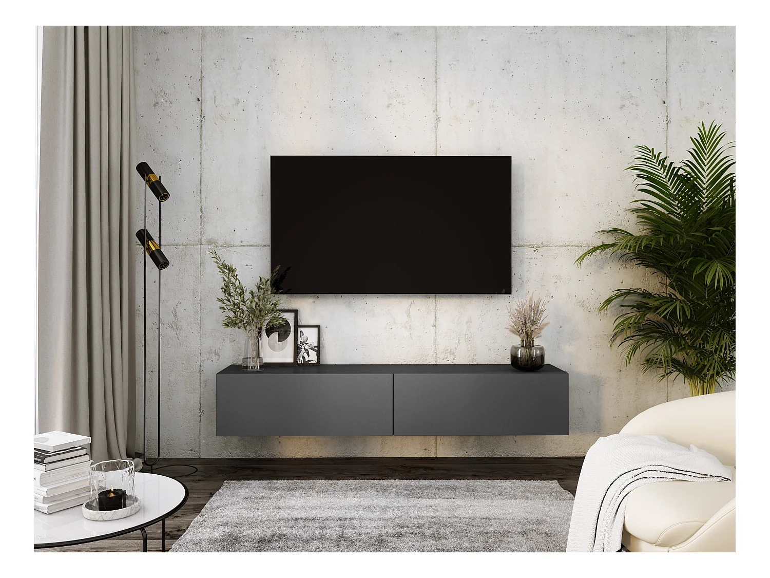 Meuble TV Suspendu, 170 x 34 x 32 cm, Anthracite