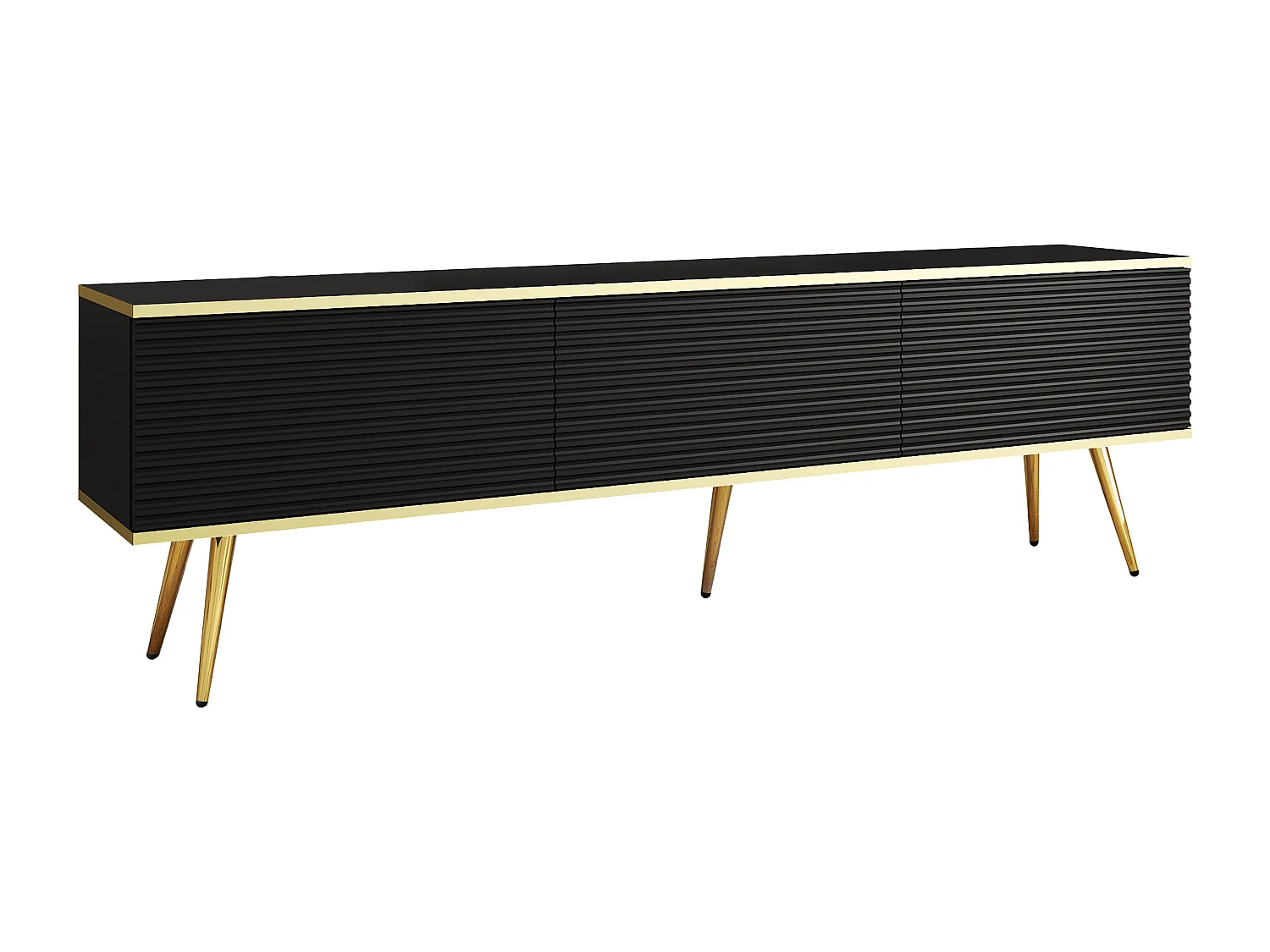 TV-bord med sorte lameller, guldben, 175 x 30 x 52 cm, tryk-for-at-åbne