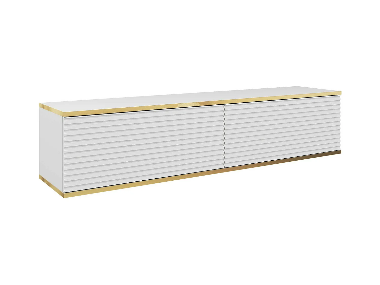 TV-Möbel mit weißen Lamellen, 135 x 30 x 32 cm, Push-to-Open