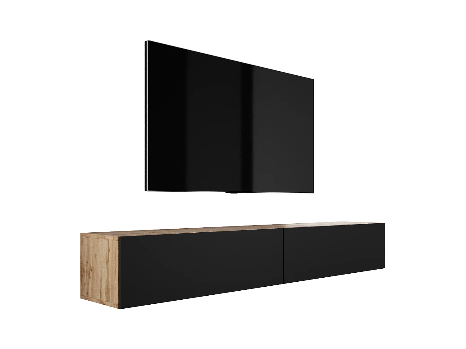 Meuble TV Suspendu, (2 x 100) x 34 x 32 cm, Chêne Wotan / Noir Mat