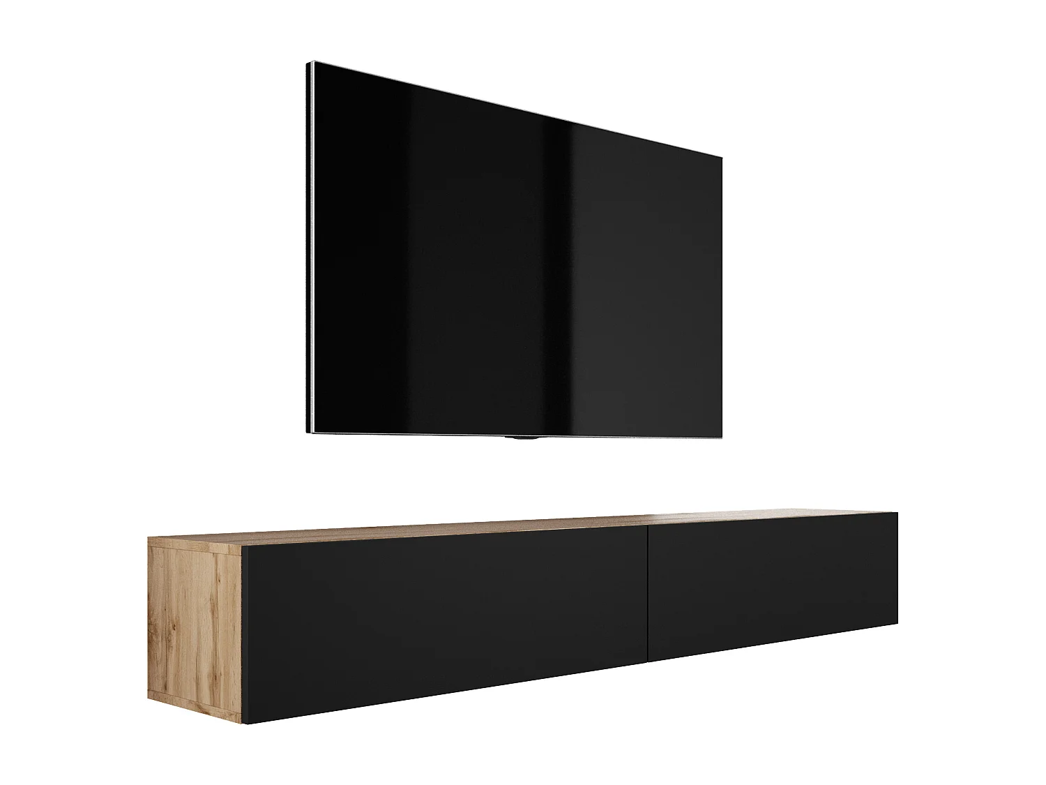 Meuble TV Suspendu, (2 x 100) x 34 x 32 cm, Chêne Wotan / Noir Mat