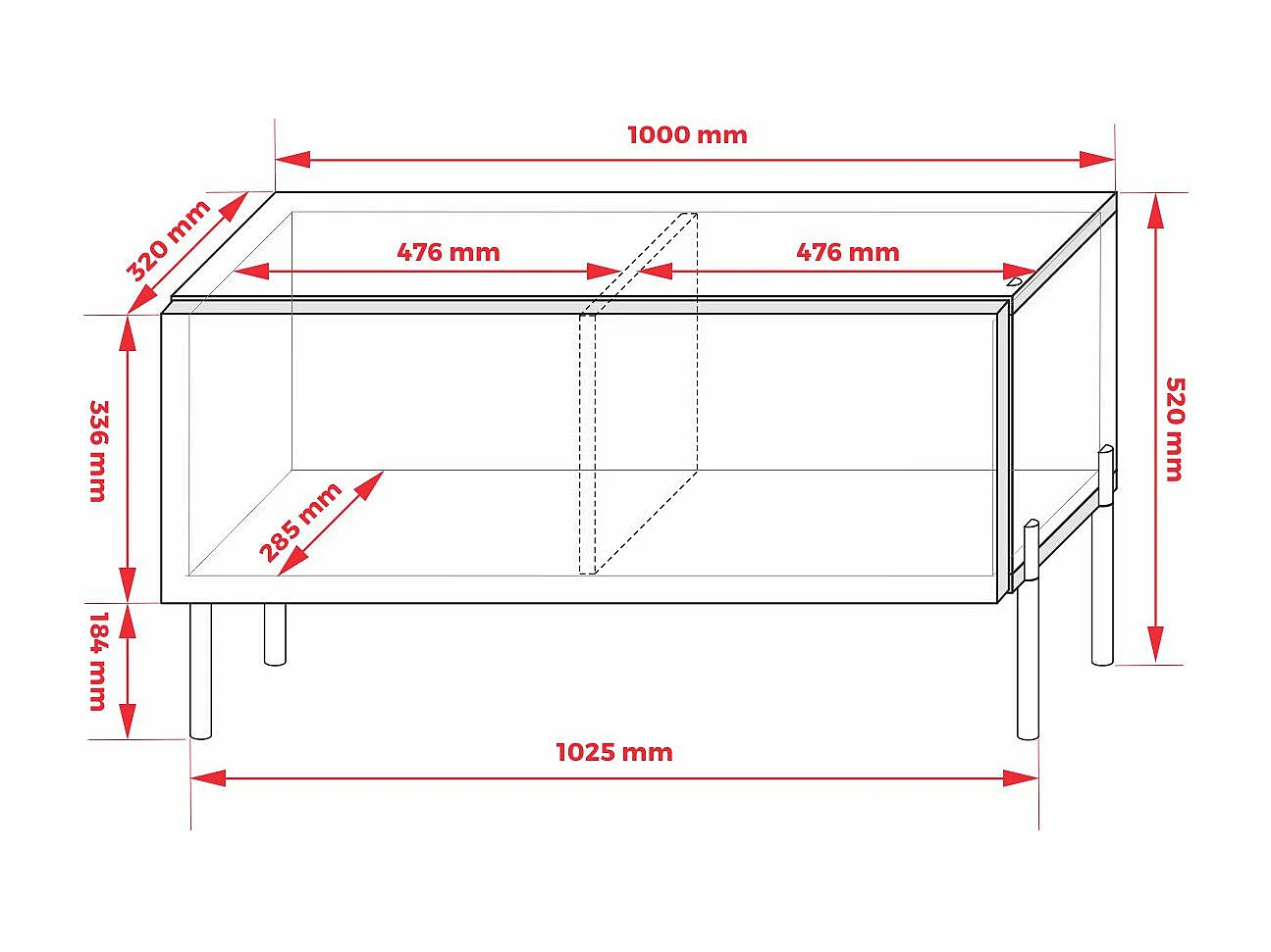 TV-Schrank: Mattschwarz, Chrombeine, 100 x 52 x 32 cm