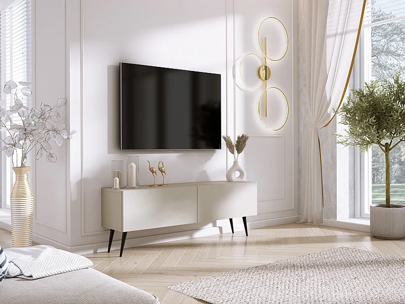 Meuble TV : Cachemire, pieds noires, 140 x 52 x 32 cm