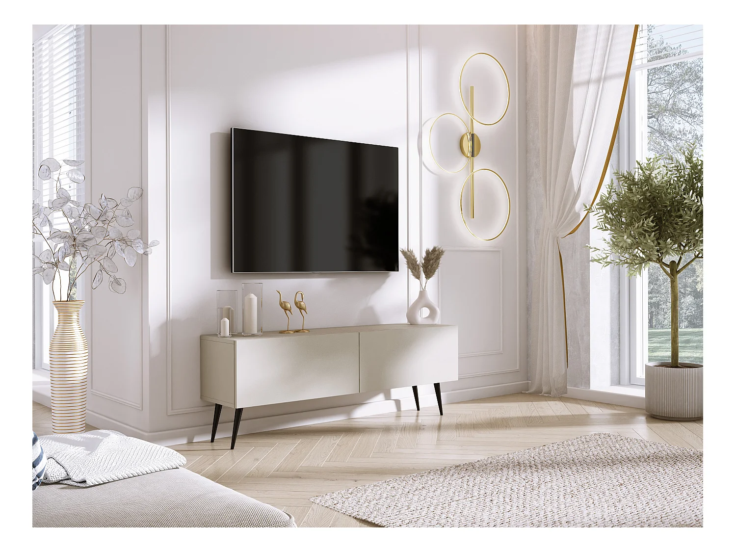 TV-Schrank: Kaschmir, schwarze Beine, 140 x 52 x 32 cm