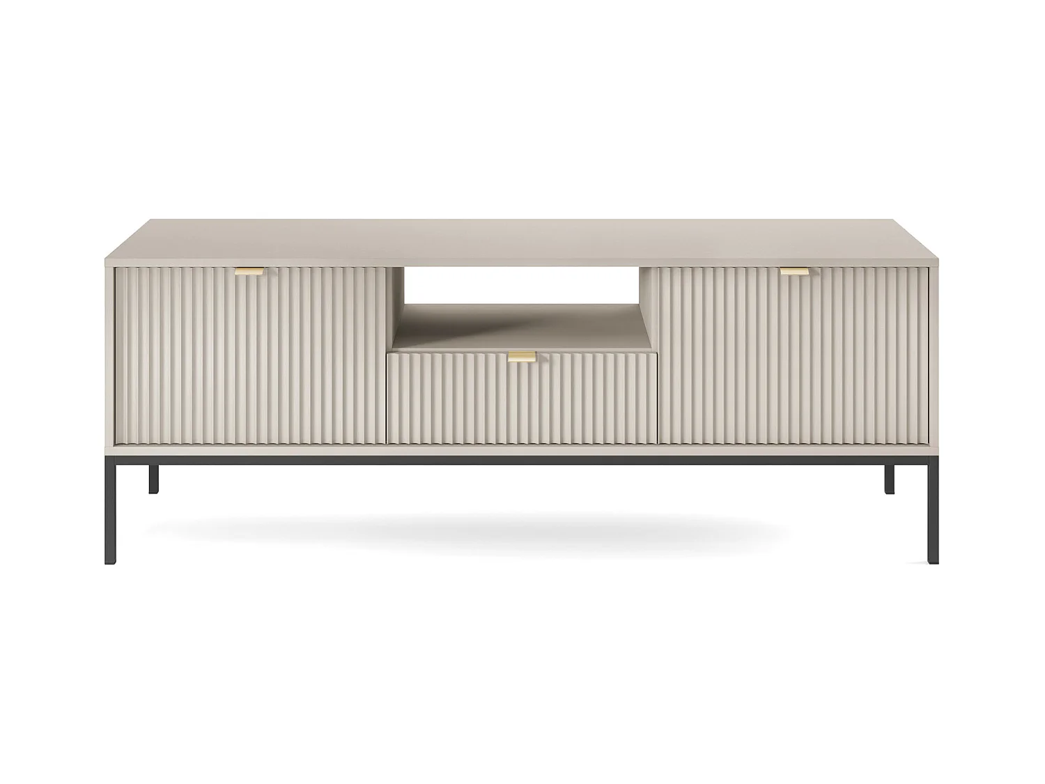 TV-Schrank: 1 Schublade, 2 Türen, Kaschmir, Schwarz, 154 x 56 x 39 cm, goldene Griffe