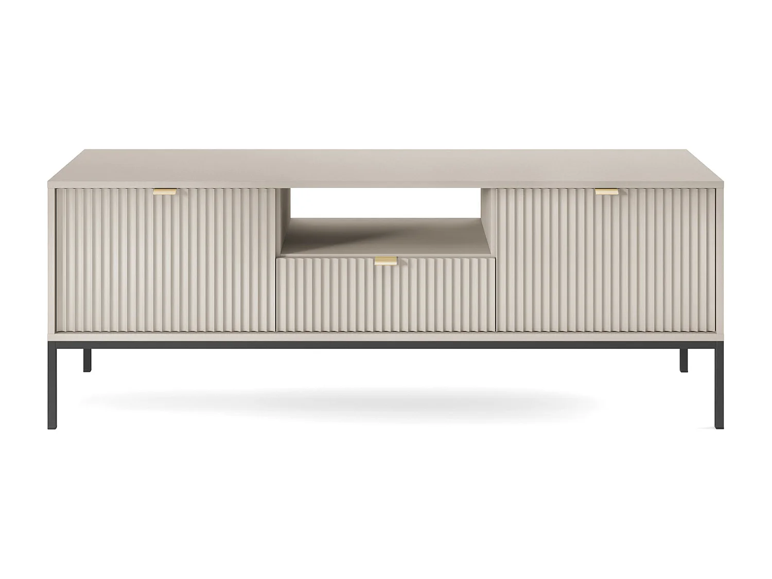 Meuble TV : 1 tiroir, 2 portes, Cachemire, Noir, 154 x 56 x 39 cm, poignées dorées