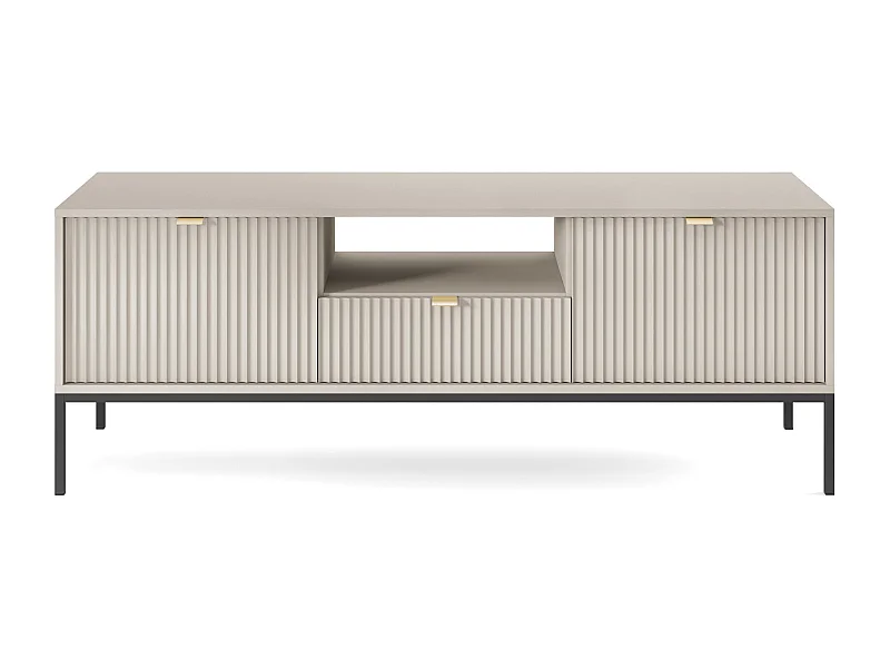 Meuble TV : 1 tiroir, 2 portes, Cachemire, Noir, 154 x 56 x 39 cm, poignées dorées