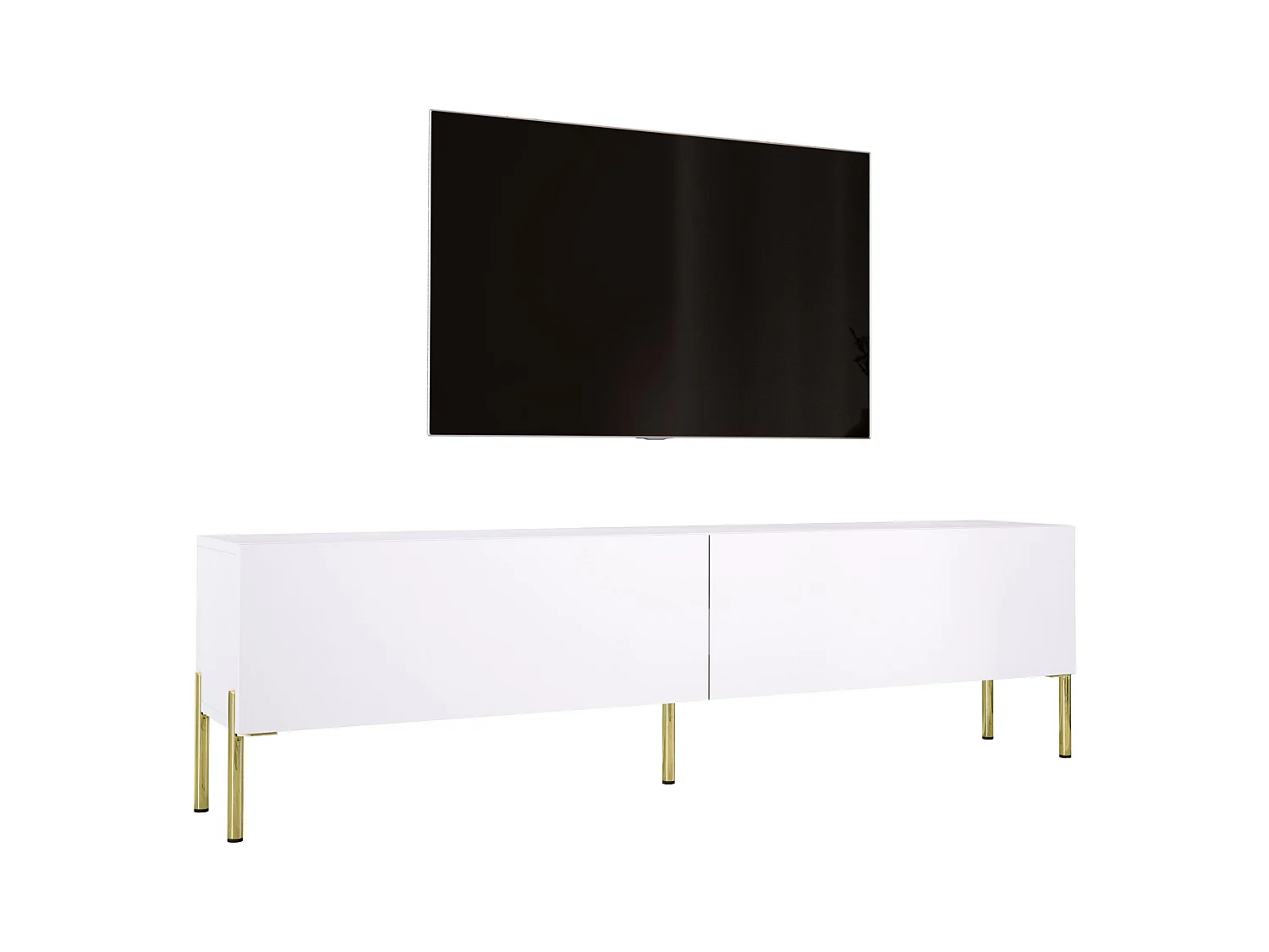 Mueble TV: Blanco mate, patas doradas, 170 x 52 x 32 cm