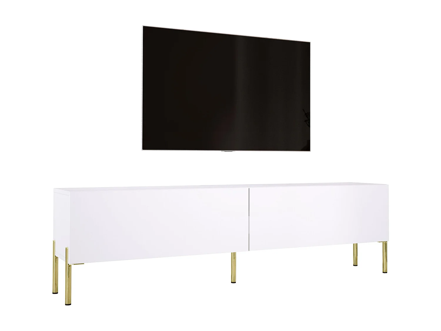 Meuble TV : Blanc Mat, pieds dorées, 170 x 52 x 32 cm