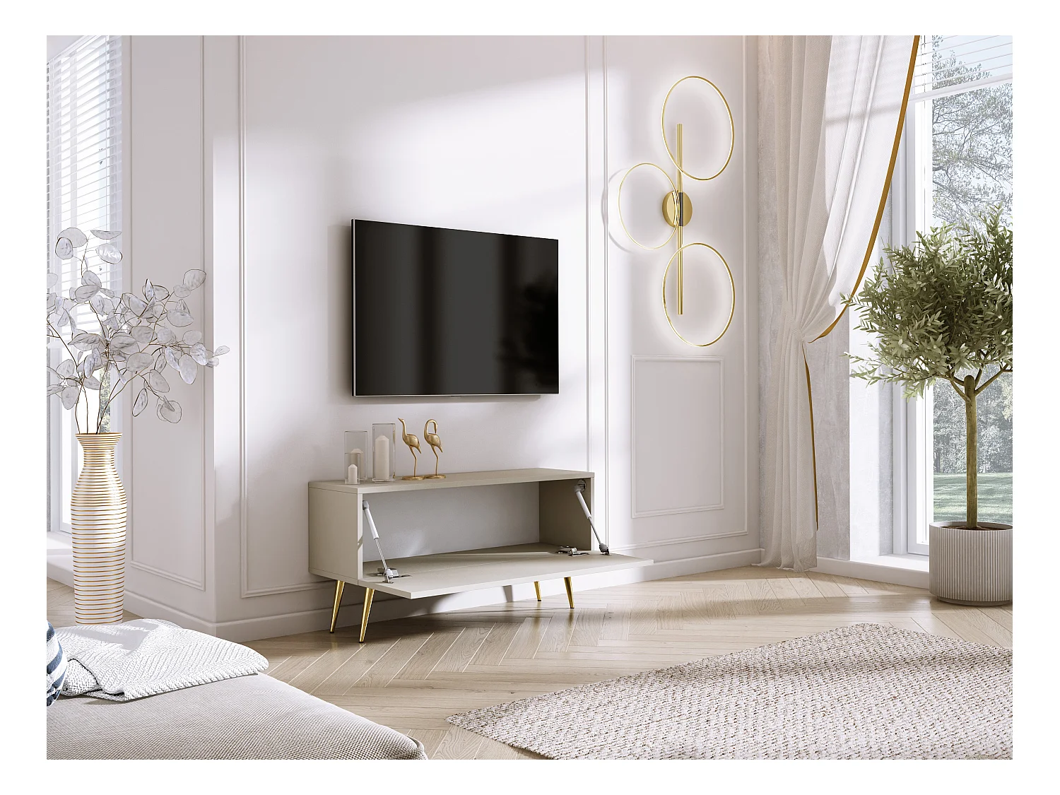 Mobile TV: cashmere, gambe dorate, 100 x 52 x 32 cm