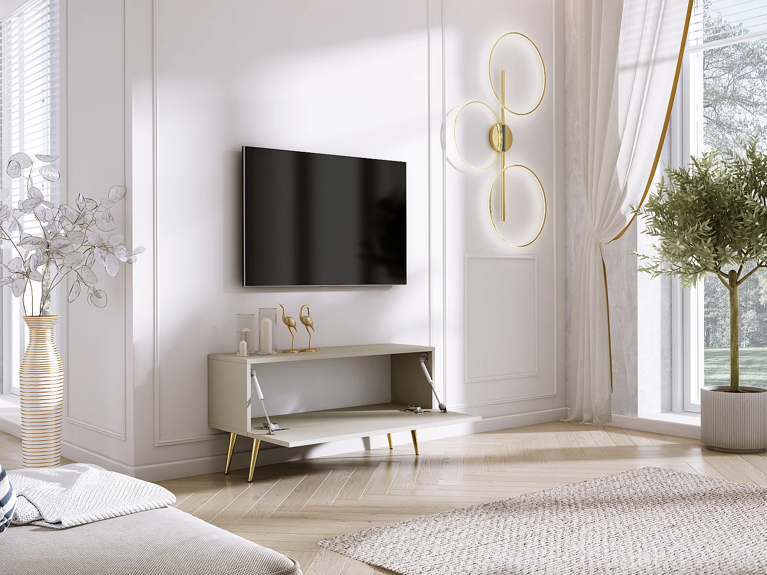 Szafka RTV: Kaszmir, złote nogi, 100 x 52 x 32 cm