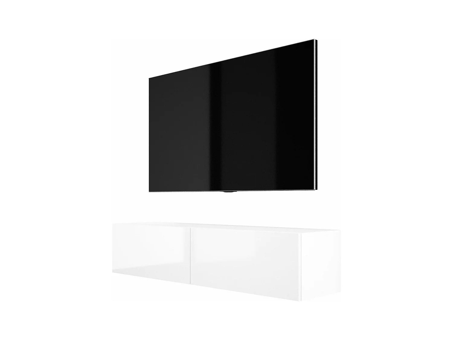 Meuble TV Suspendu, 140 x 34 x 32 cm, Blanc / Blanc Brillant