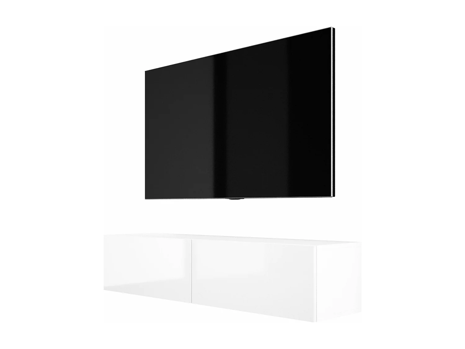 Zawieszana szafka pod telewizor, 140 x 34 x 32 cm, biały / błyszczący biały