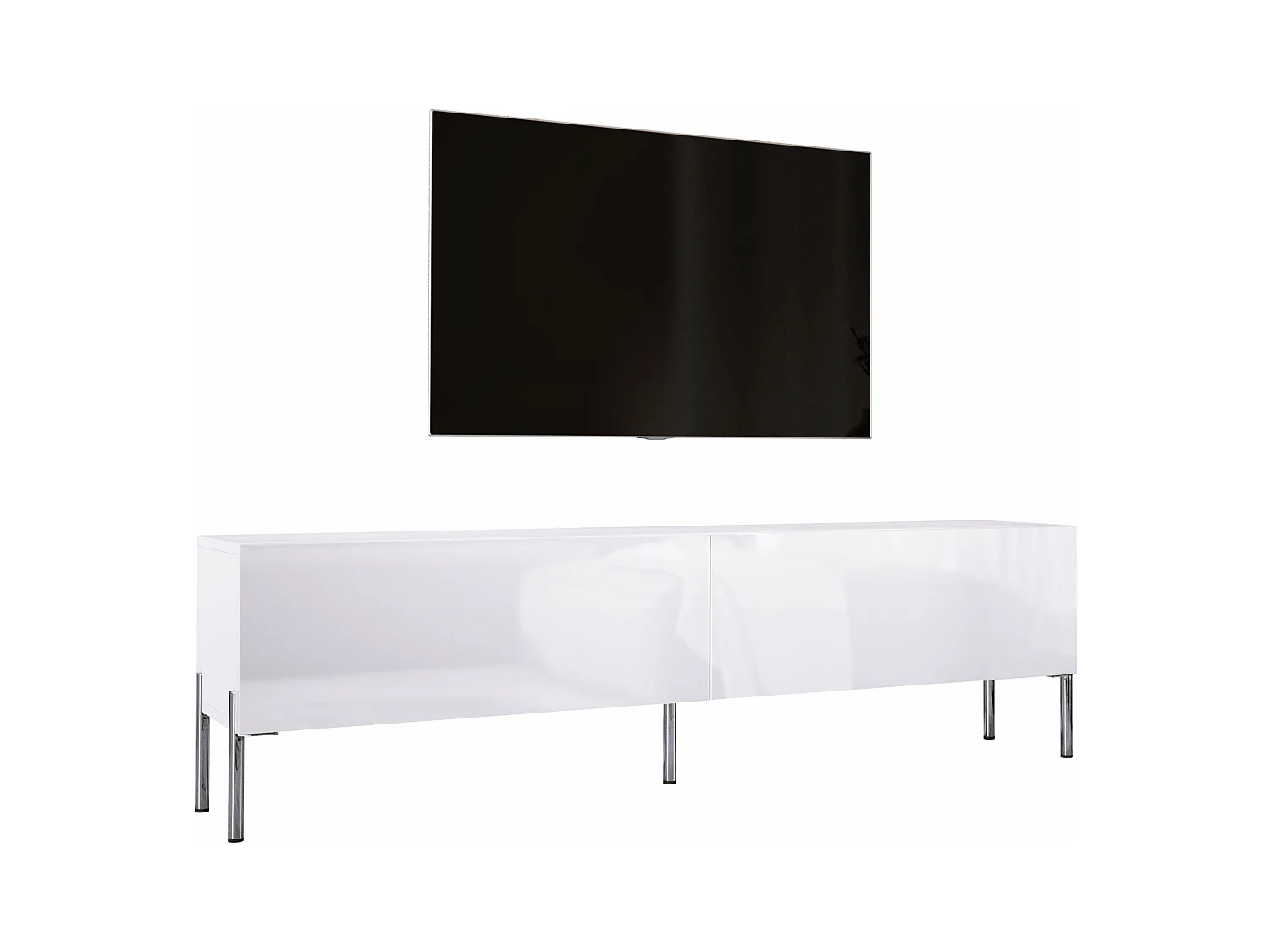 TV-Schrank: Mattweiß / Hochglanzweiß, Chrombeine, 170 x 52 x 32 cm