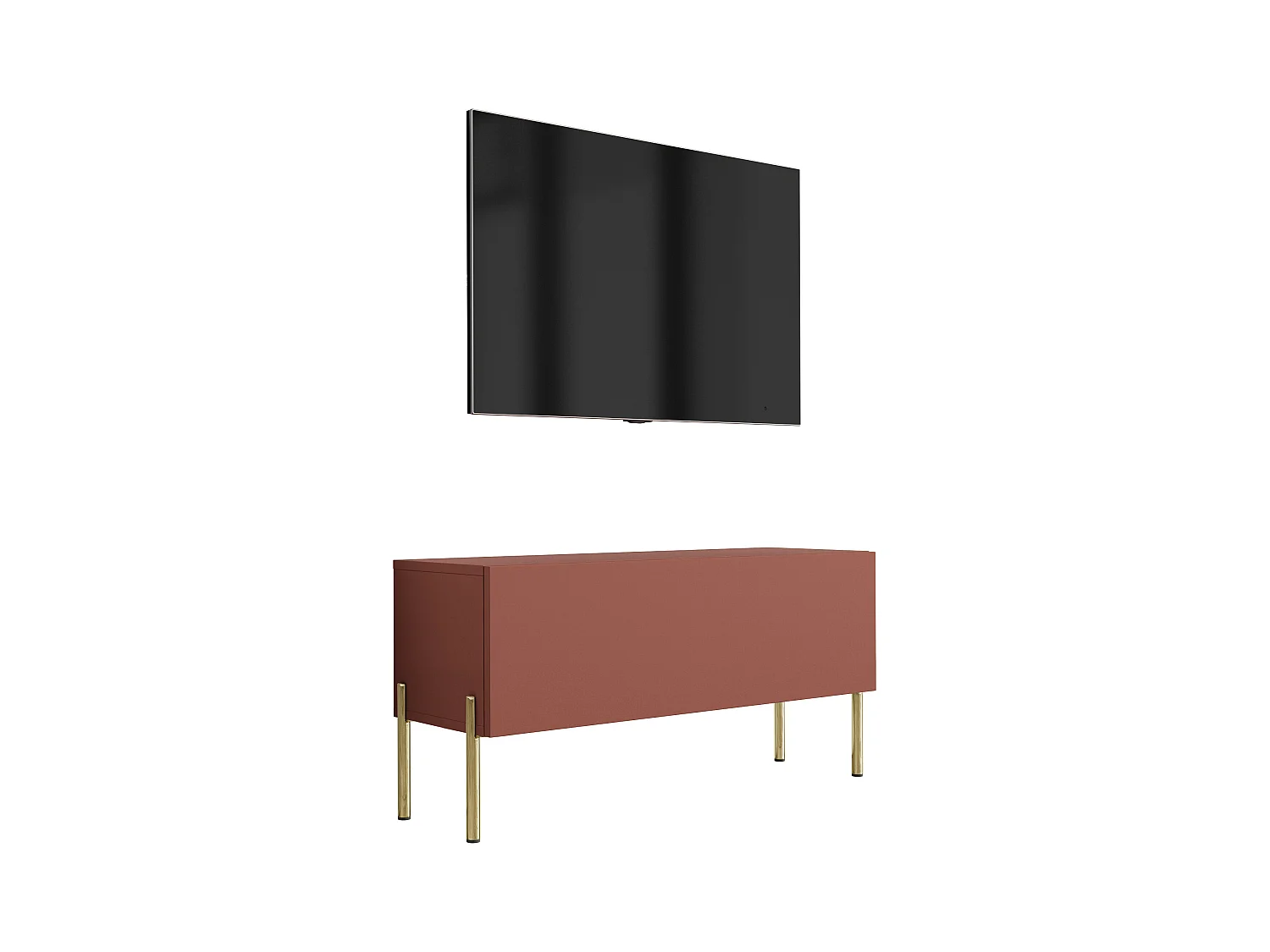 Mueble TV: Rojo ladrillo, 100 x 52 x 32 cm, patas doradas