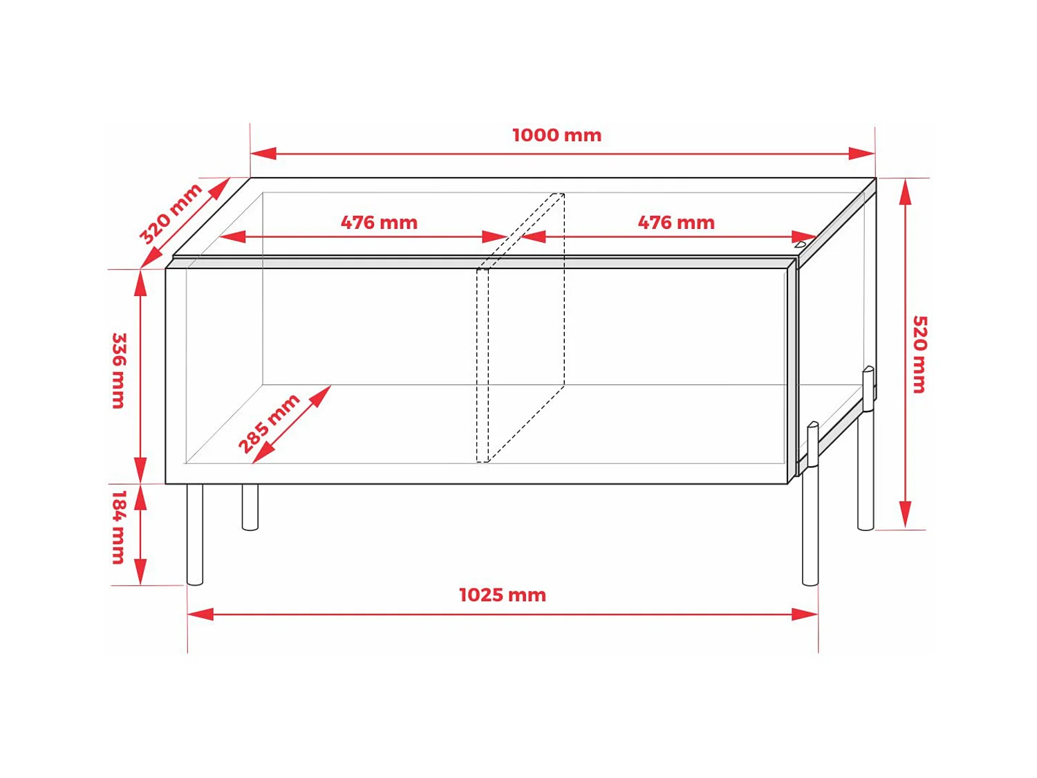 Mueble TV: Rojo ladrillo, 100 x 52 x 32 cm, patas doradas