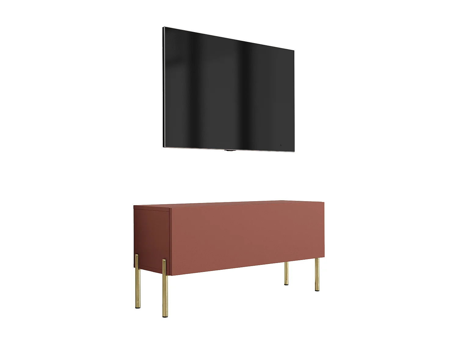 Meuble TV : Rouge Brique, 100 x 52 x 32 cm, pieds dorées