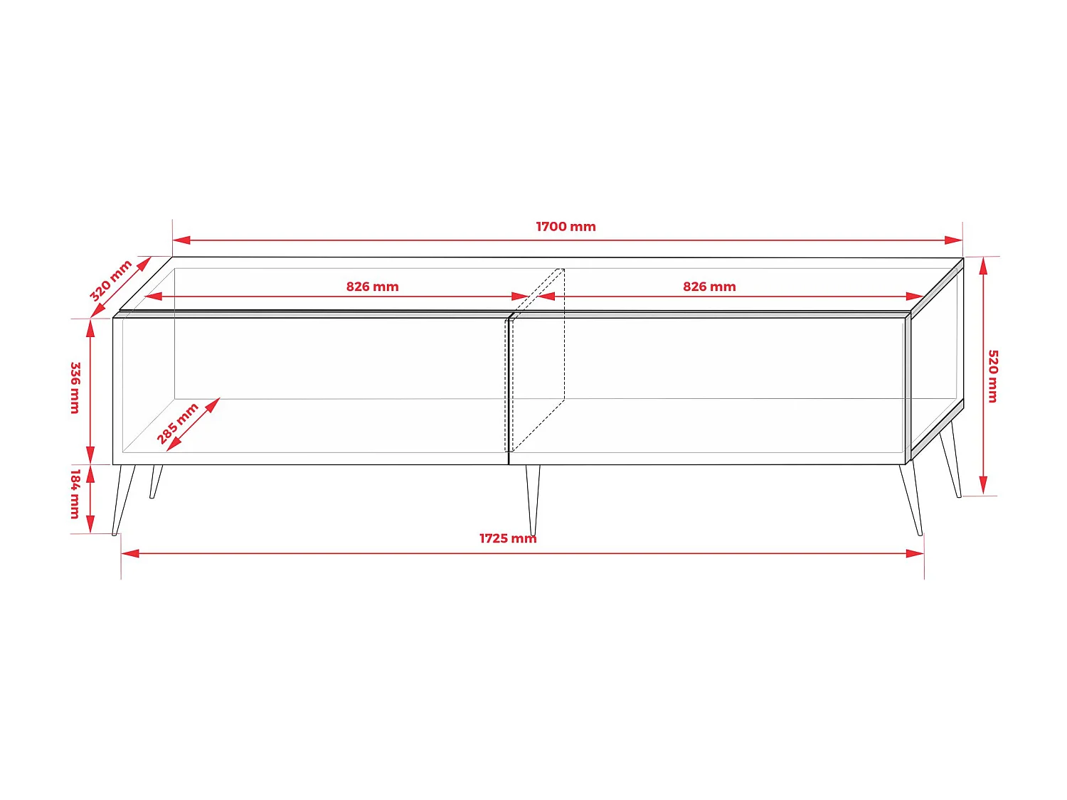 TV-Schrank: Anthrazit, schwarze Beine, 170 x 52 x 32 cm