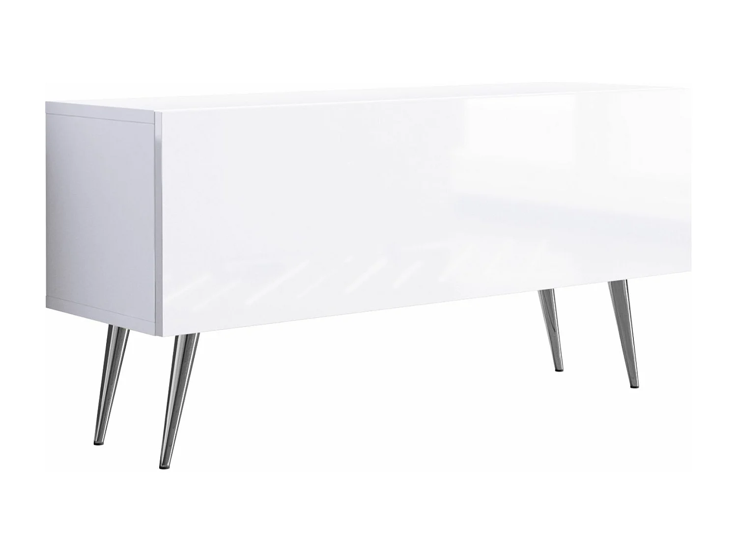 Meuble TV, Blanc Mat / Blanc Brillant, pieds Chrome, 100 x 52 x 32 cm