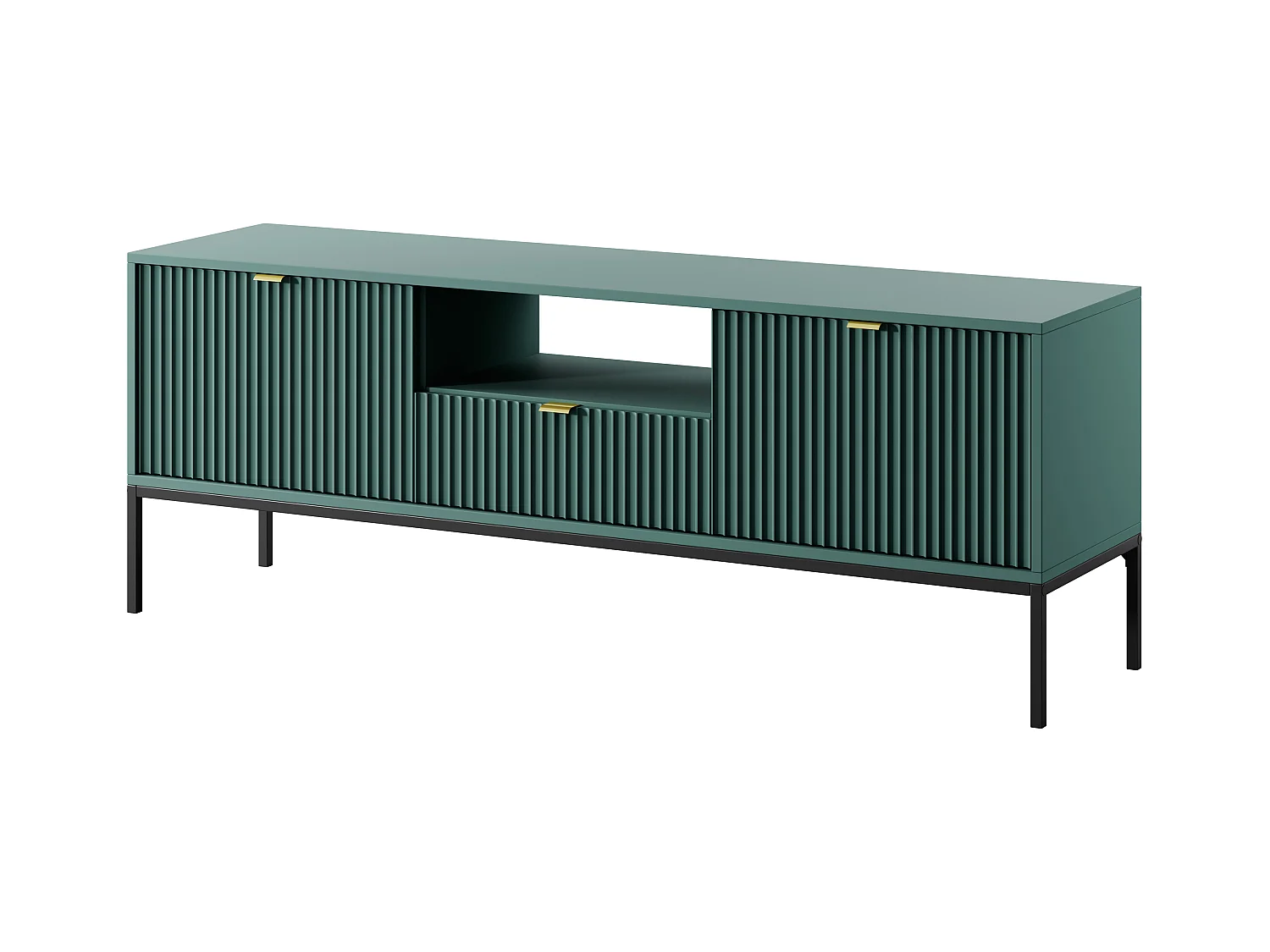 Mueble TV: 1 cajón, 2 puertas, labrador, Negro, 154 x 56 x 39 cm, tiradores dorados