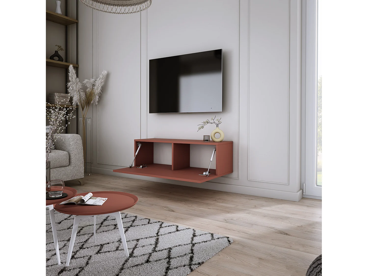 Meuble TV : Rouge Brique, 100 x 34 x 32 cm
