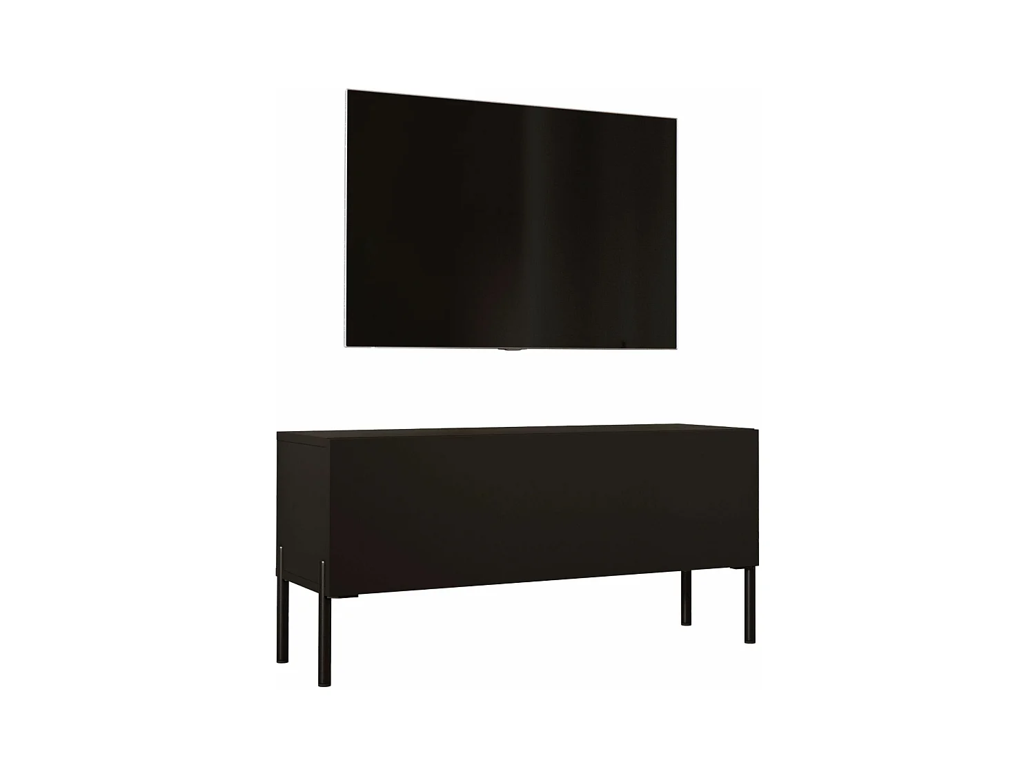 Meuble TV, Noir Mat / Noir Brillant, pieds noires, 100 x 52 x 32 cm
