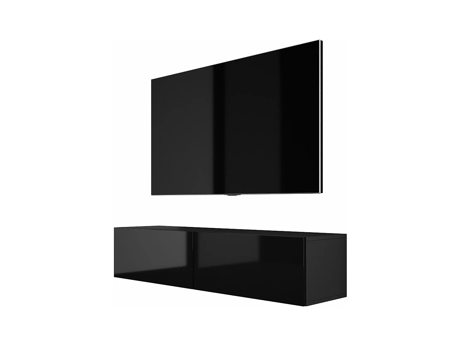 Meuble TV Suspendu, 140 x 34 x 32 cm, Noir / Noir Brillant