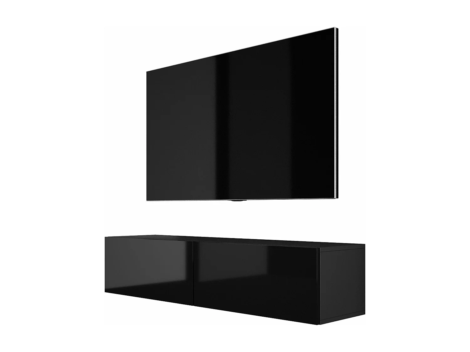 Meuble TV Suspendu, 140 x 34 x 32 cm, Noir / Noir Brillant