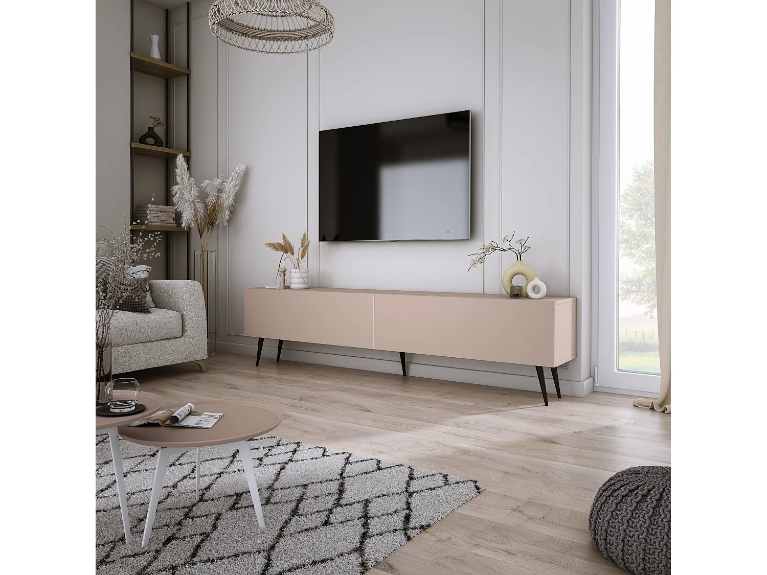 Mueble TV: Marrón caramelo, 170 x 52 x 32 cm, patas negras
