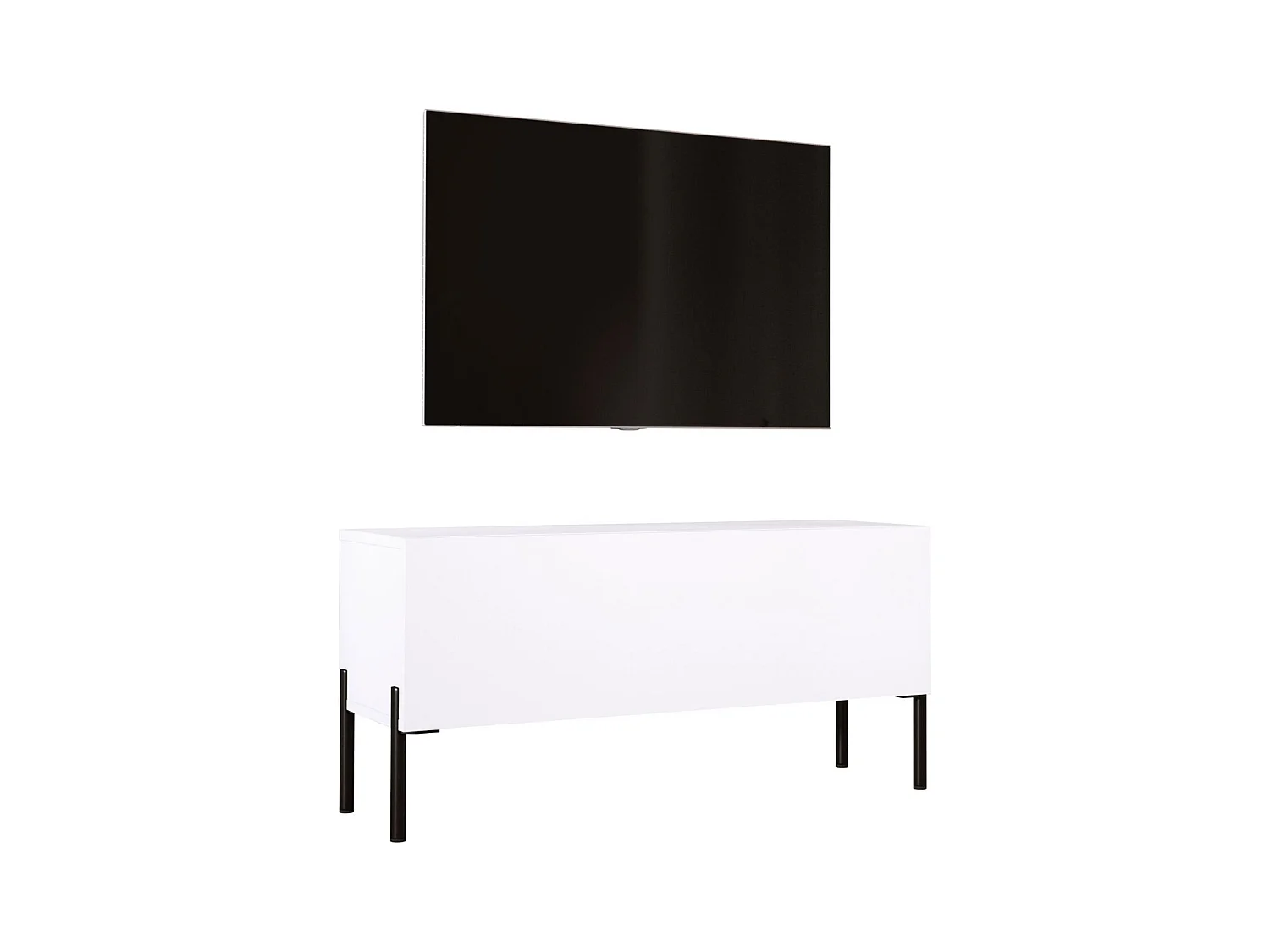 Meuble TV, Blanc Mat, pieds noires, 100 x 52 x 32 cm