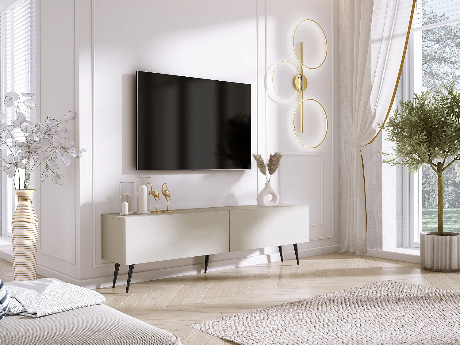 TV-meubel: Kasjmier, zwarte poten, 170 x 52 x 32 cm