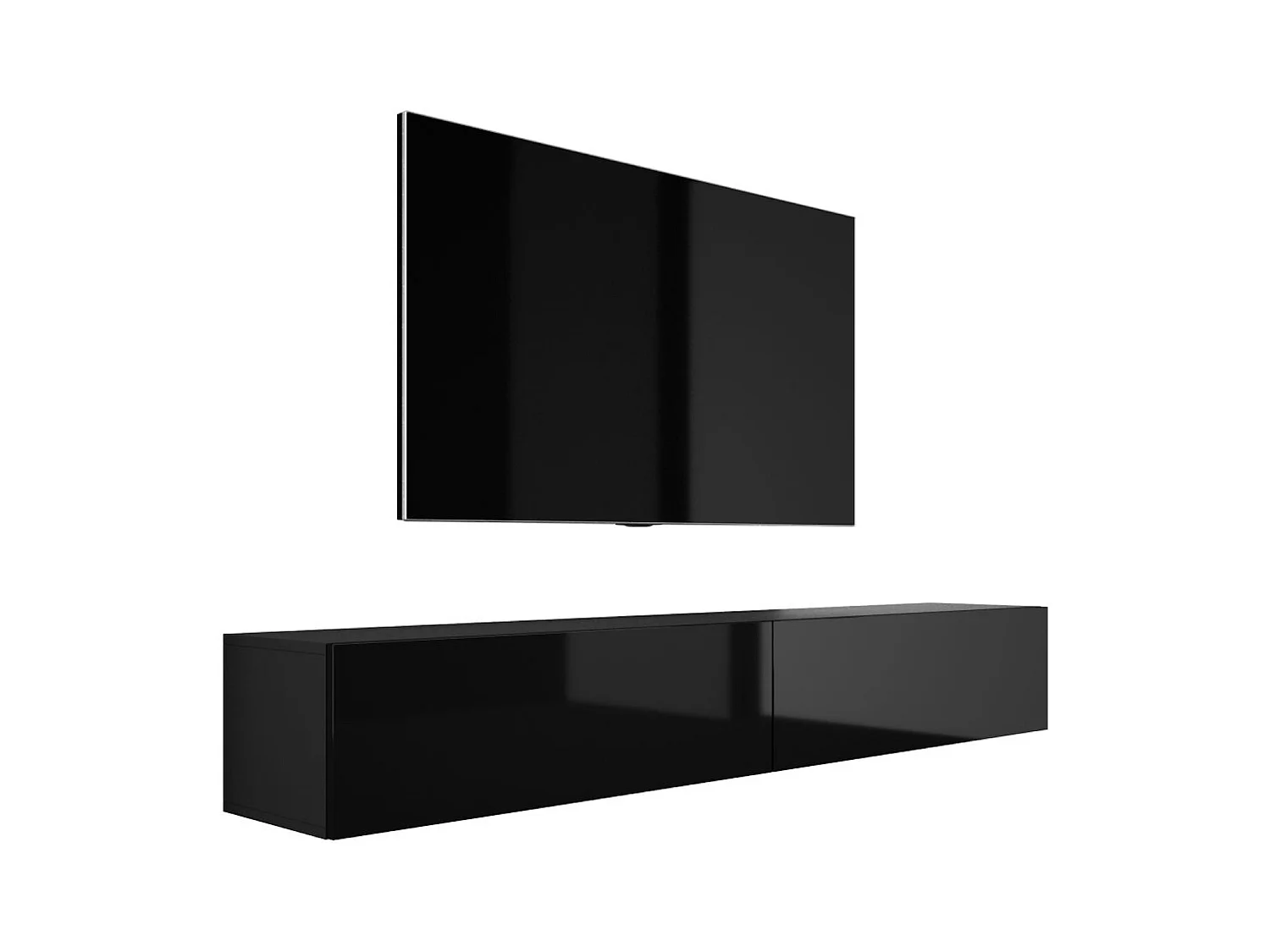 Meuble TV Suspendu, (2 x 100) x 34 x 32 cm, Noir Mat / Noir Brillant