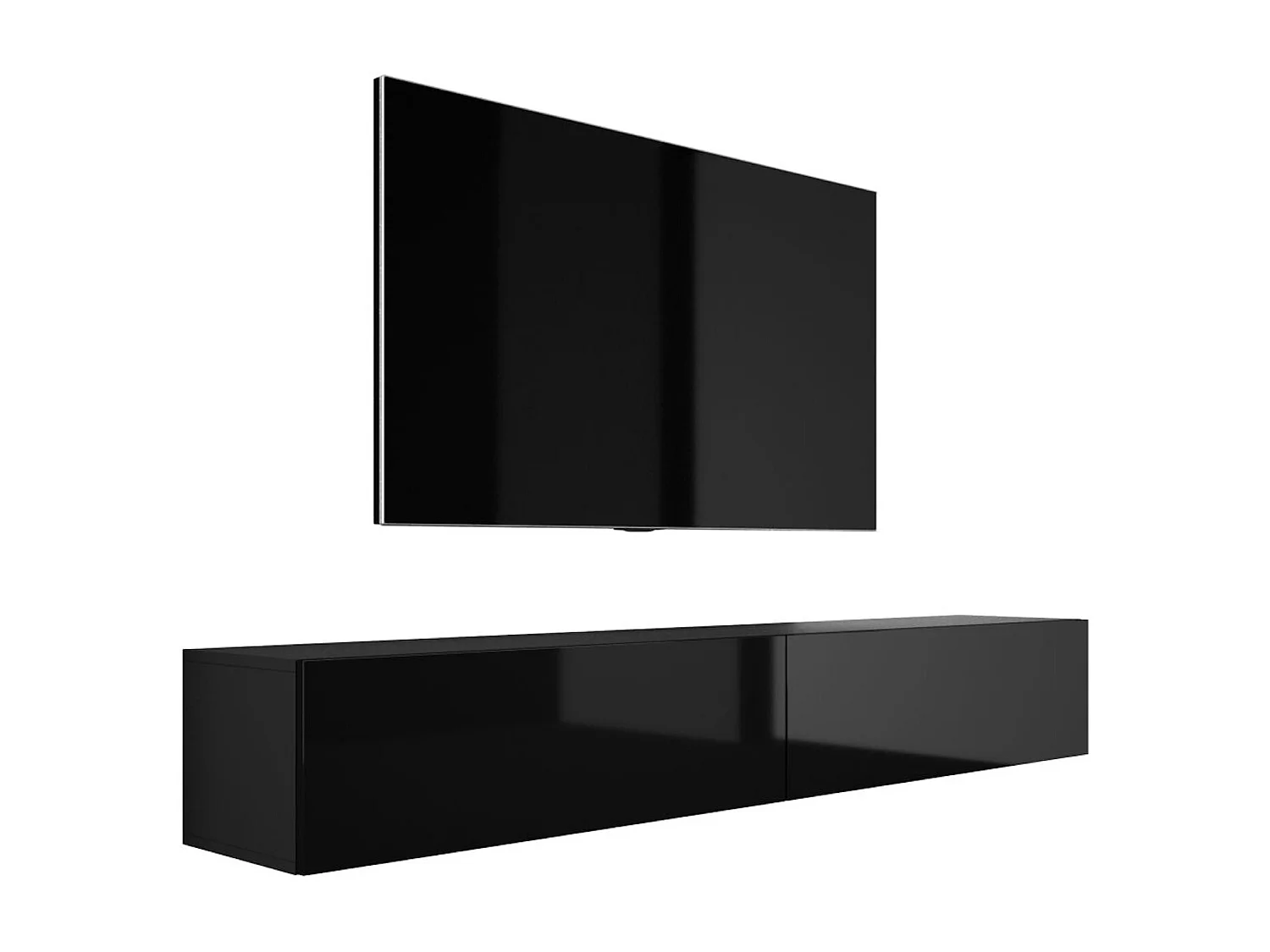 Meuble TV Suspendu, (2 x 100) x 34 x 32 cm, Noir Mat / Noir Brillant