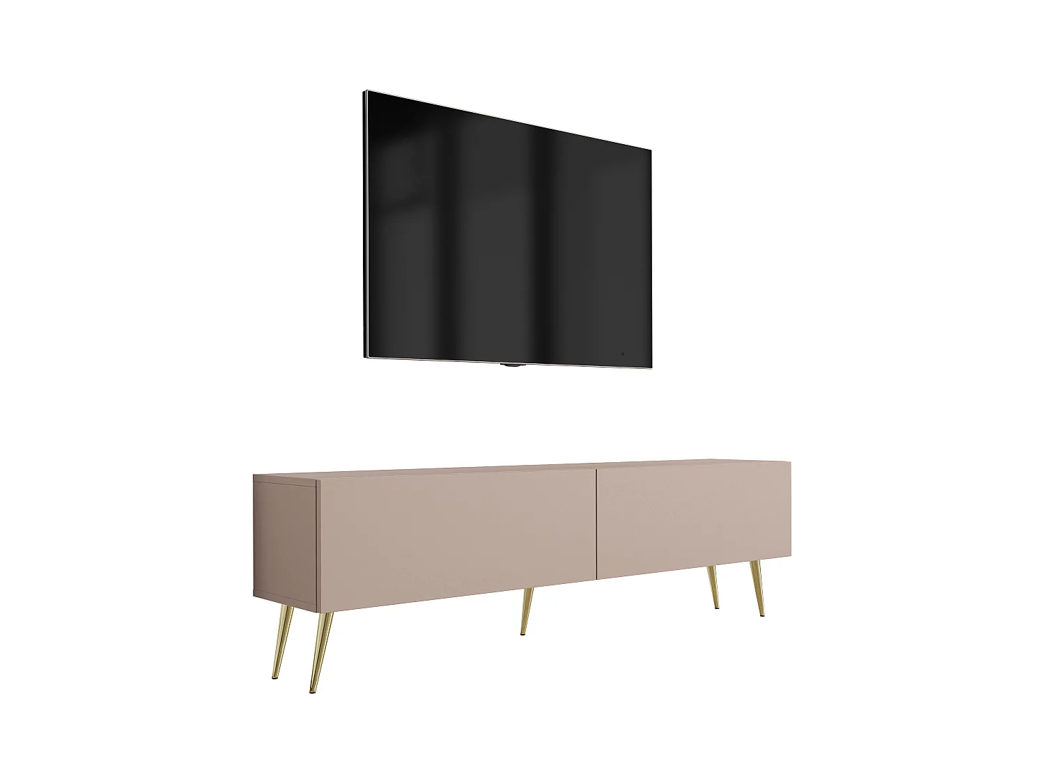 Meuble TV : Brun Caramel, 140 x 52 x 32 cm, pieds dorées