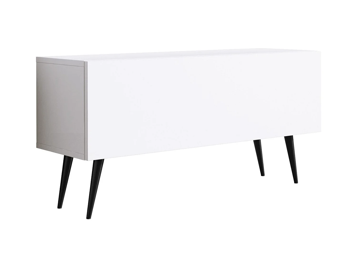 Meuble TV, Blanc Mat, pieds noires, 100 x 52 x 32 cm