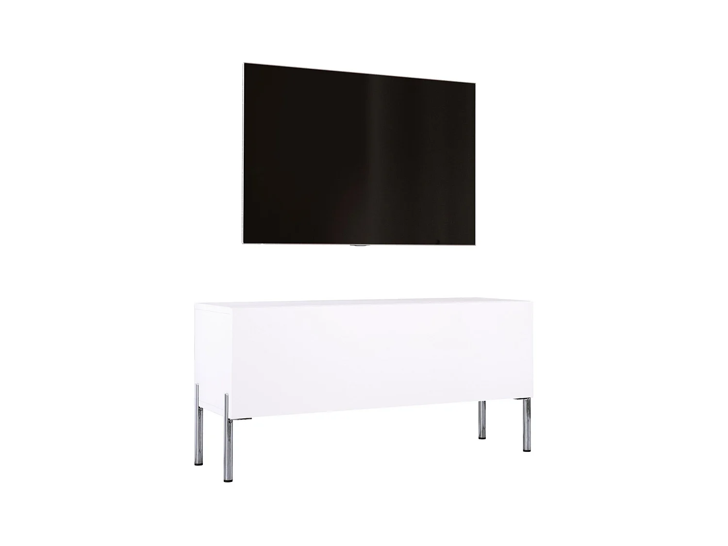 Mueble TV, Blanco Mate, Patas Cromadas, 100 x 52 x 32 Cm