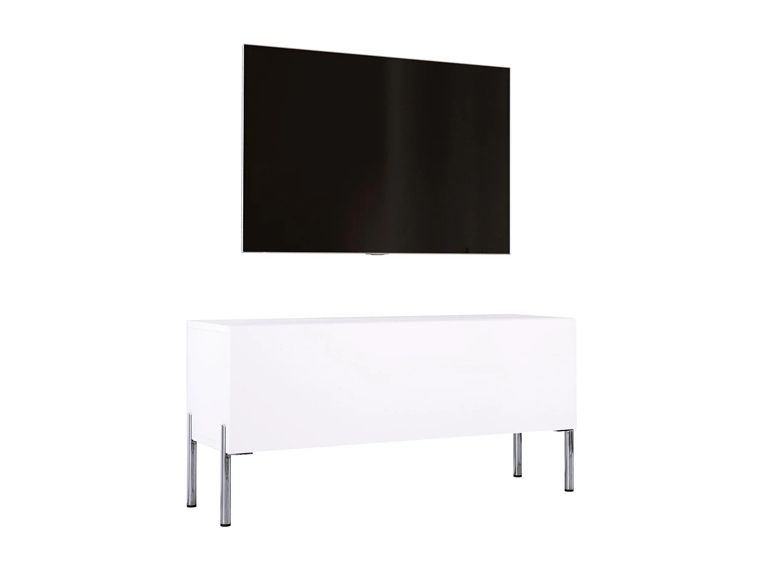 Meuble TV, Blanc Mat, pieds Chrome, 100 x 52 x 32 Cm