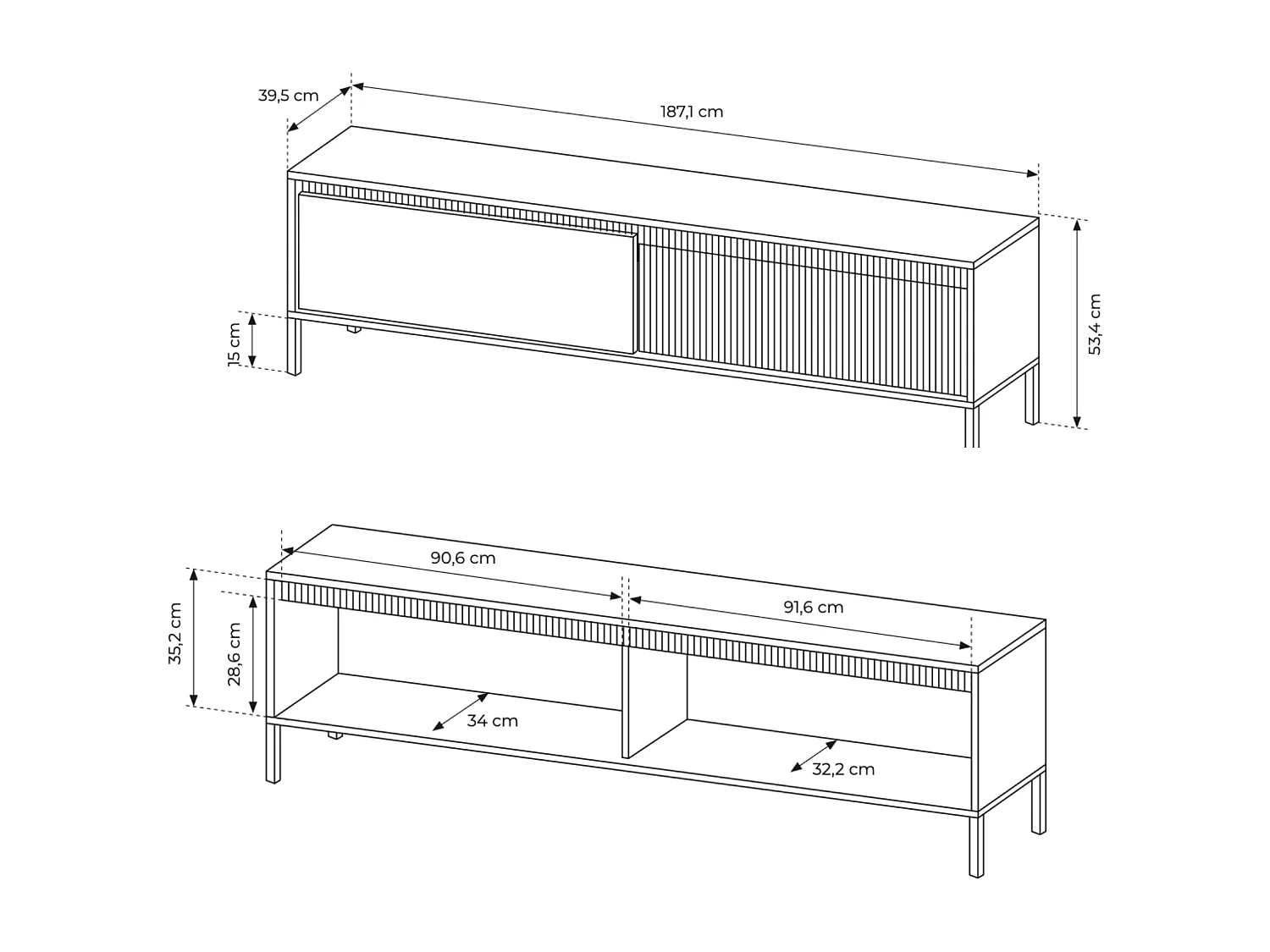 Meuble TV : 2 portes, du meuble : noir, 53,6 x 187,1 x 39 cm